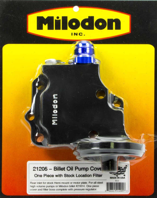 Milodon Oil Pump Cover, Aluminum, Stock Oil Filter Location, Black Anodized, Oil System, Mopar 426 Hemi, Each