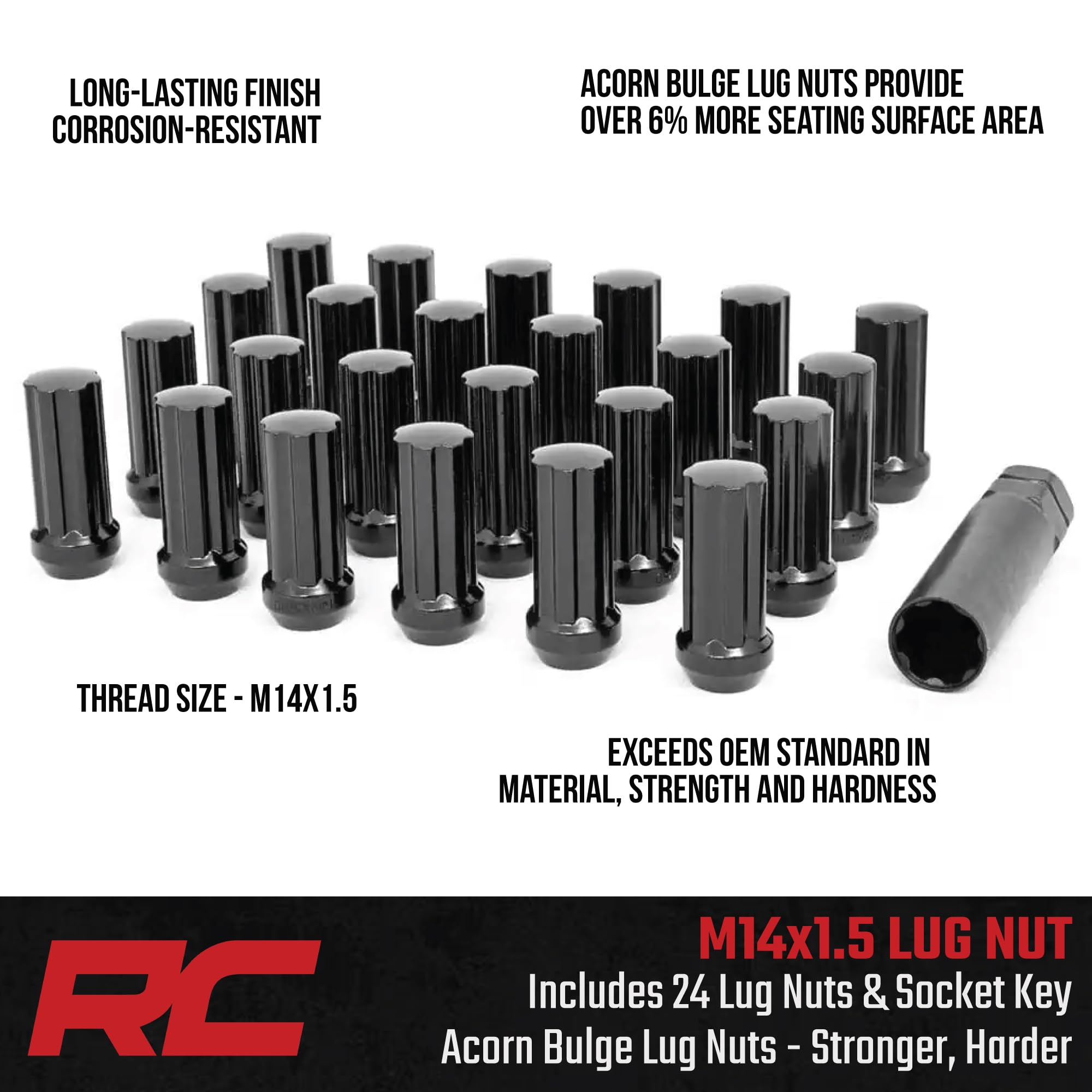 Rough Country Lug Nut Set Black M14x1.5 Wheel with Painted (0 x 0. inches /0 x, 0 inches Offset)