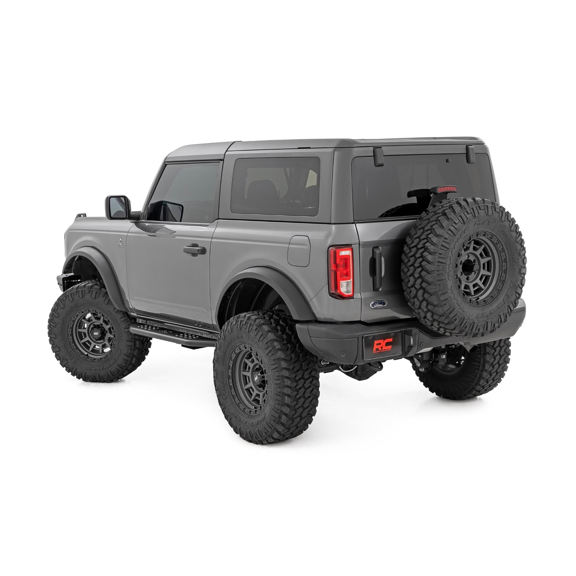 Rough Country Running Boards OV2 for Ford Bronco (2021-2025) 2-Door - Contoured Side Step Bars, Easy Bolt-On Install