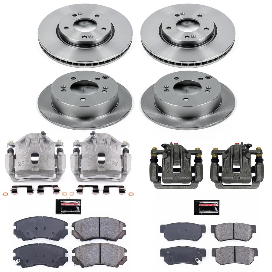 Power Stop KCOE4449A Stock Replacement Front & Rear Brake Kit with OE Calipers For Hyundai Tucson 2005-2009, Kia Sportage 2005-2010 [Model Specific]