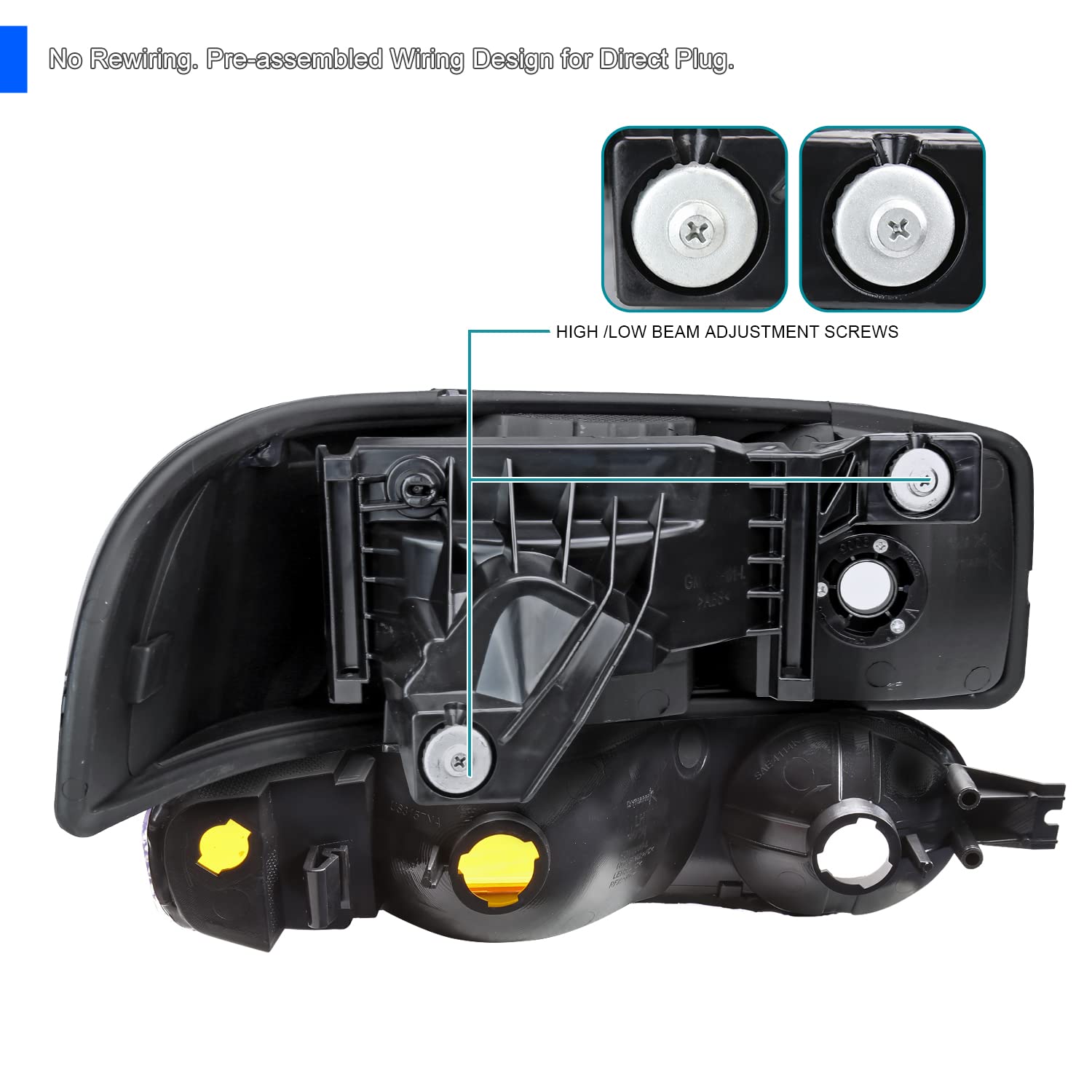 Black Headlights + Bumper Lamps Spec-D Tuning Compatible with 2000-2006 GMC Sierra 1500 2500 Yukon XL Denali, Left + Right Pair Assembly