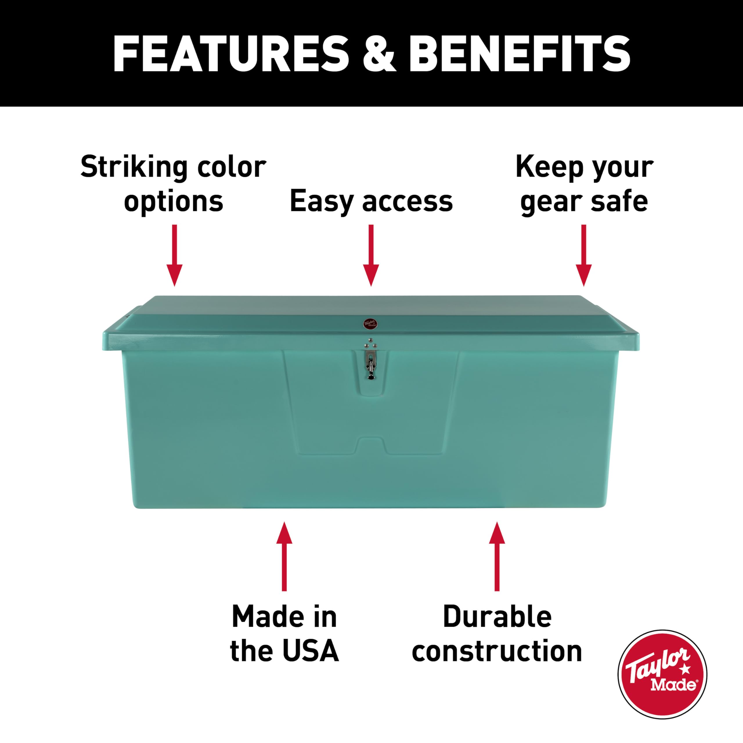 Taylor Made Deep Fiberglass Stow N’ Go Dock Box, Medium (27"H X 72"W X 26"D), Seafoam Green, Smooth Interior Finish, Lockable Latch, Stainless-Steel Hardware - 83554SF