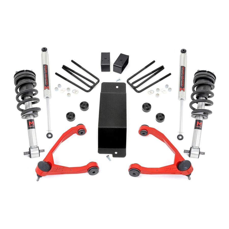 Rough Country 3.5" Lift Kit with M1 Struts/M1 Rear Shocks for GMC Sierra & Chevy Silverado 1500 (2014-2016) - Red Control Arms
