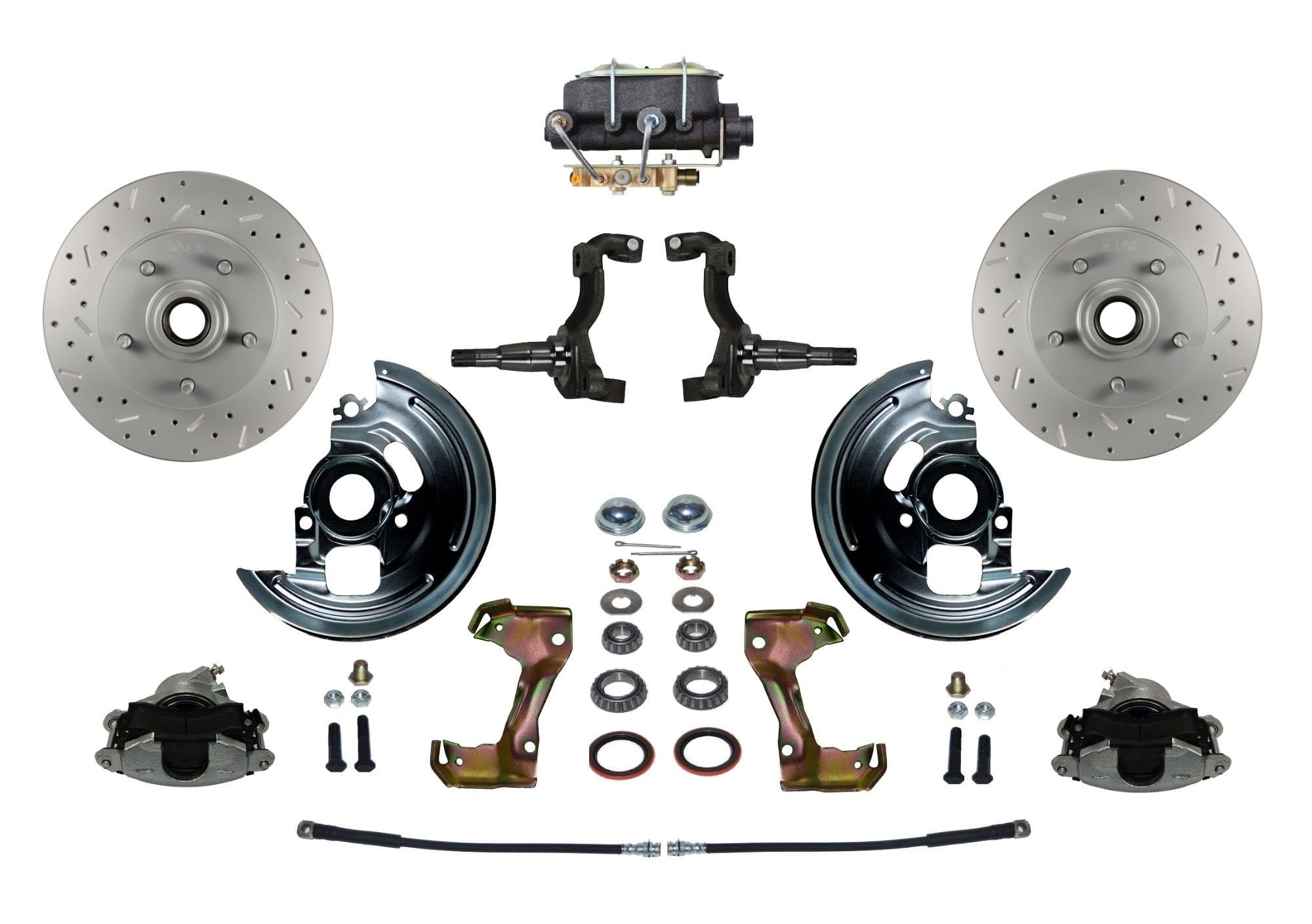 BRAKES LEED Manual Front Disc Brake Conversion Kit Cross Drilled And Slotted Rotors With Cast Iron M/C Disc/Drum Bottom Mount