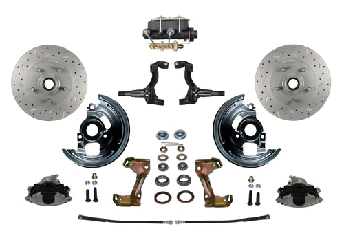 BRAKES LEED Manual Front Disc Brake Conversion Kit Cross Drilled And Slotted Rotors With Cast Iron M/C Disc/Drum Bottom Mount