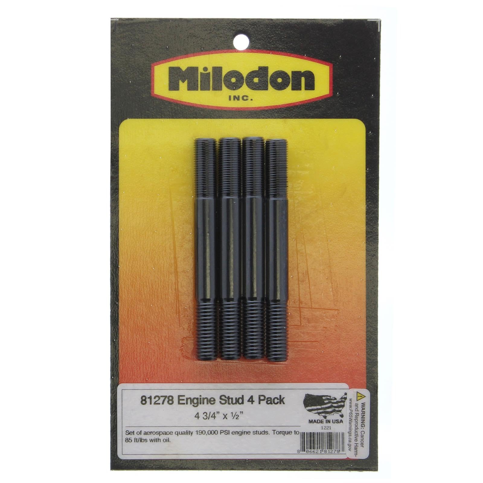 4 Pack Milodon 4 3/4 x 1/2 Studs