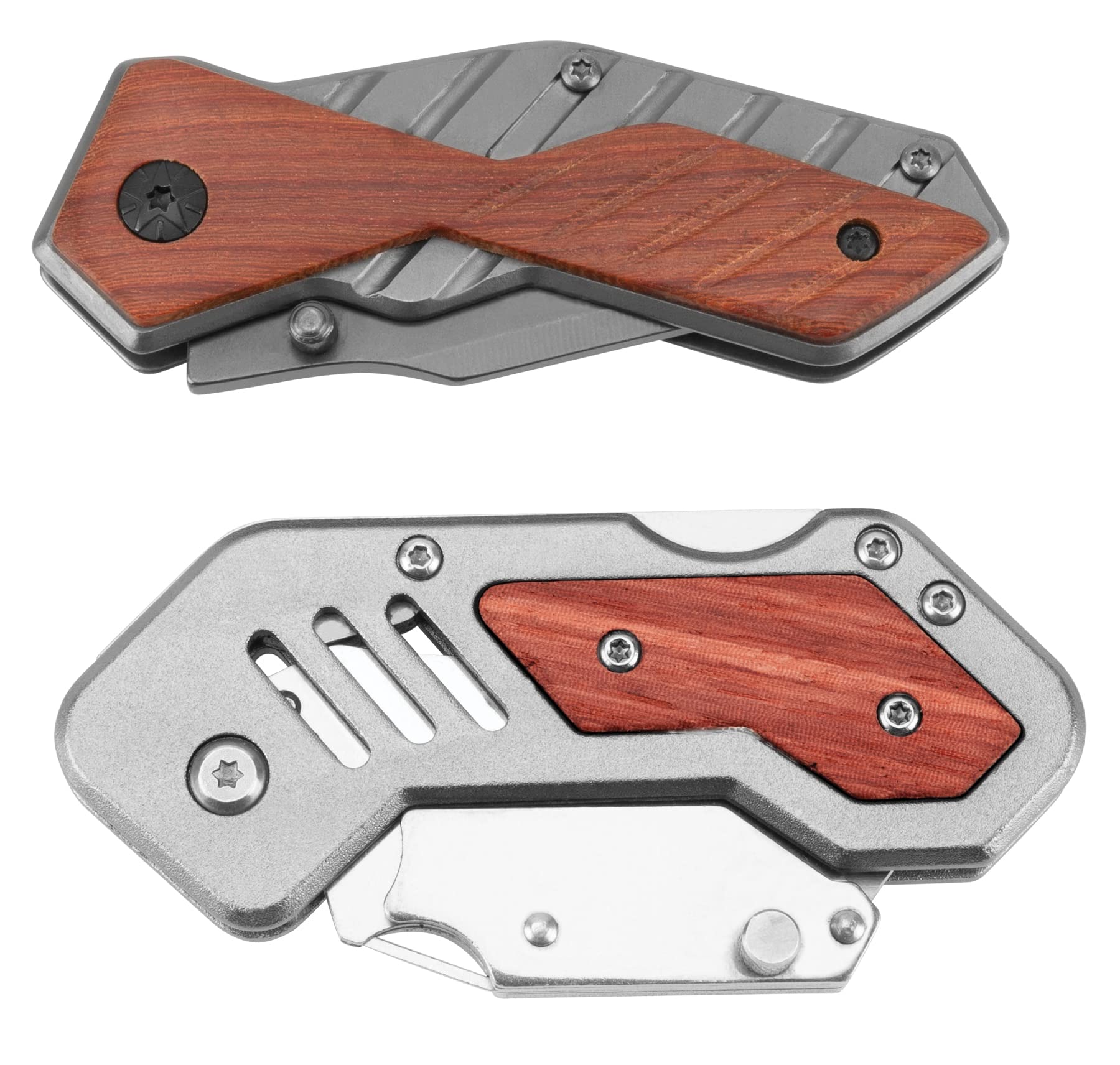 W9373 Performance Tool Red Hardwood and Aluminum Pocket and Utility Knife Set with Storage Tray (2 Pieces)