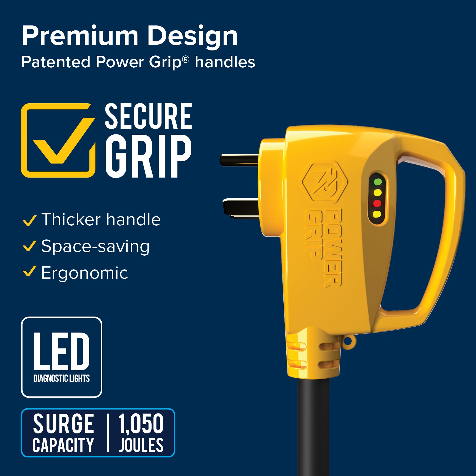 Camco Power Grip 30-Amp RV 18" Circuit Analyzer Dogbone - Features Integrated Surge Protection & Fault Indication, 18", 30-Amp Male to 50-Amp Female, 125V / 3750W (55460)