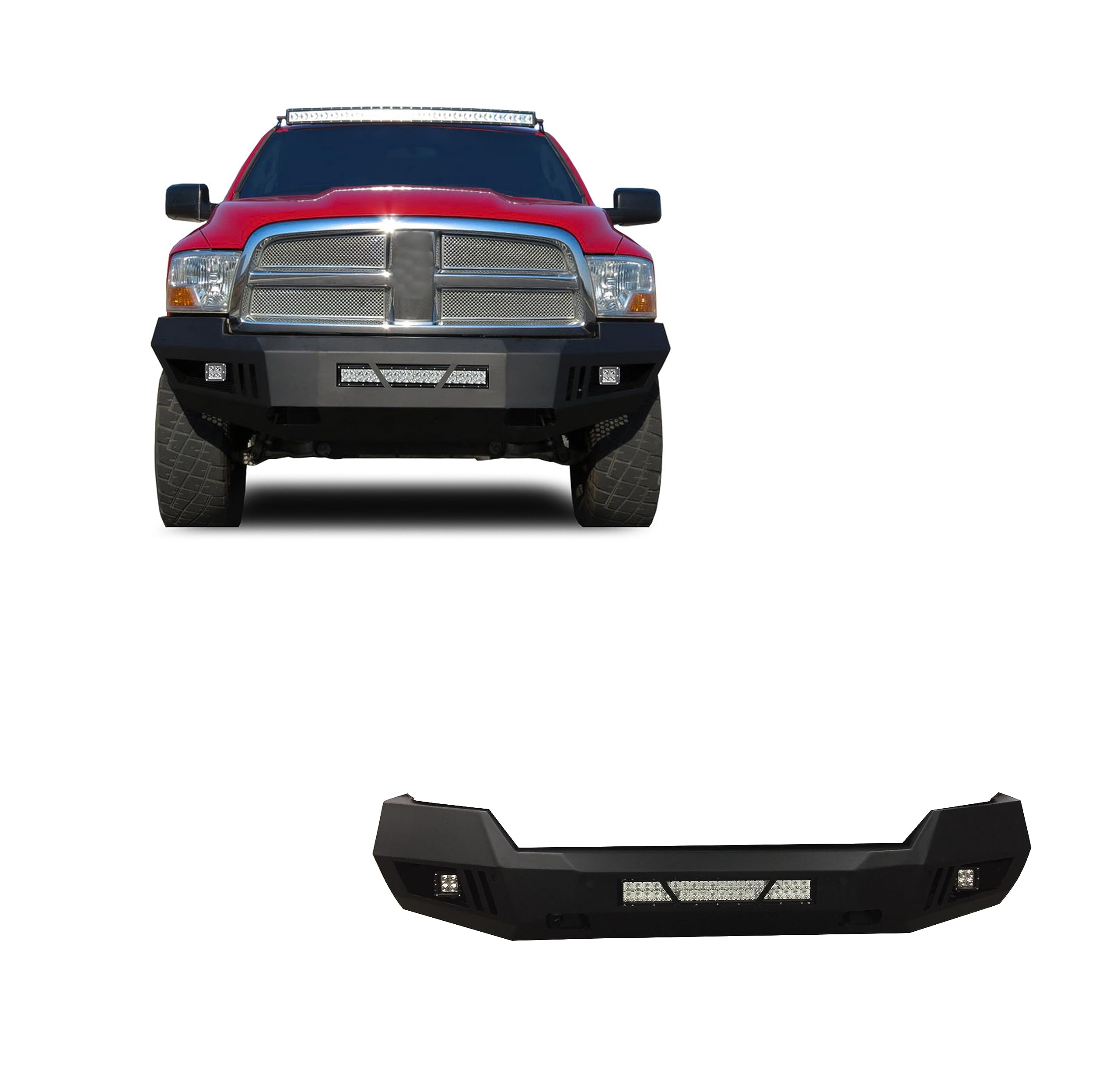 Heavy Duty Black Horse Armour Front Bumper Matte Black Includes 1 20in LED Light Bar, 2 Sets of 4in Cube Lights Compatible with 2009-2010 Dodge Ram 1500|2011-2012 Ram 1500-AFB-RA09-KIT