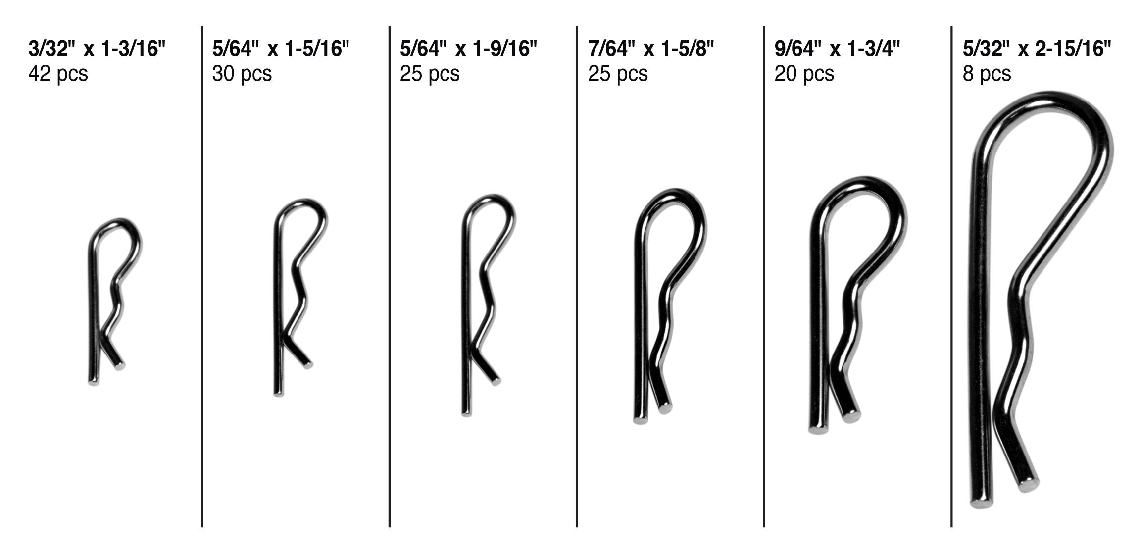 Hair Pin Assortment Kit Performance Tool W5210, 150 Piece | Zinc Plated Steel Clips | For Use on Hitch Pin Lock System