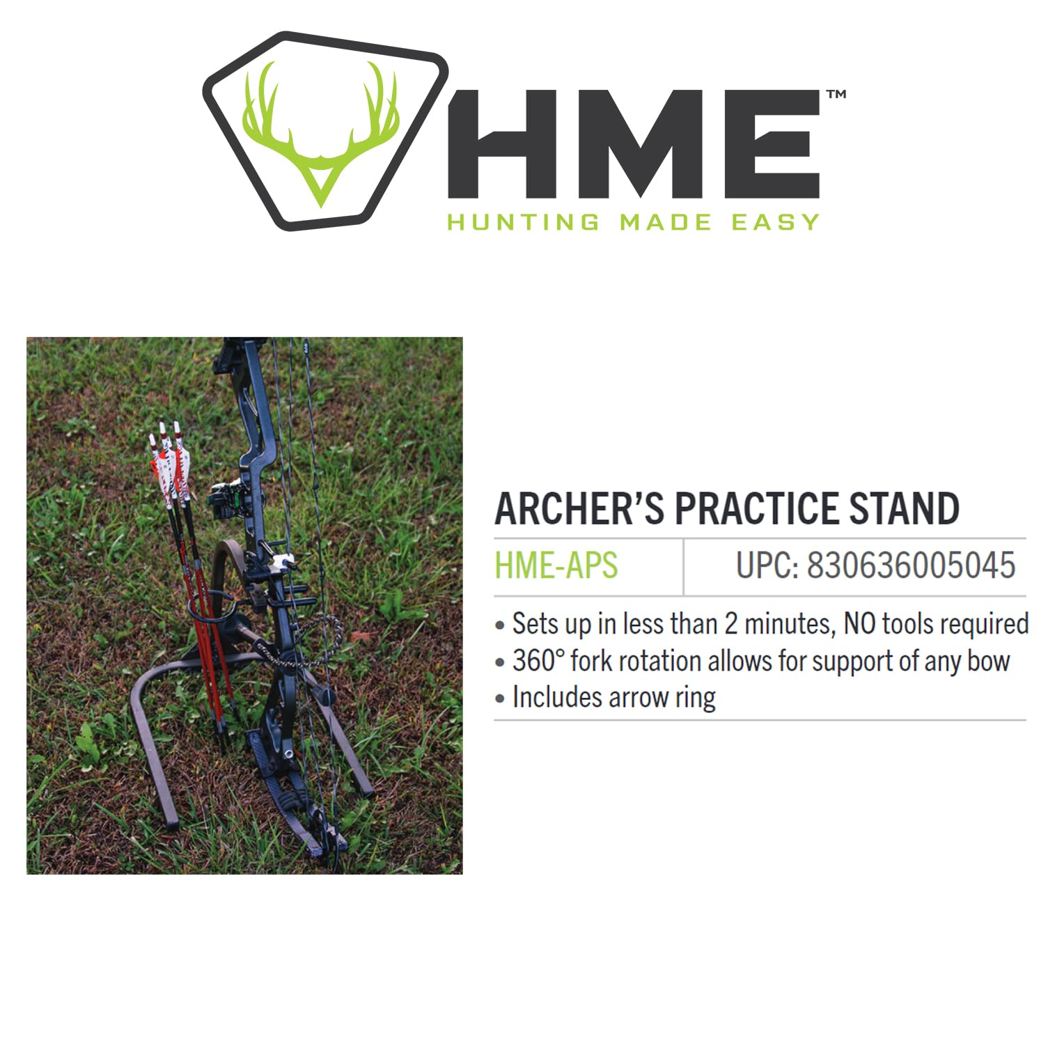 HME Portable Lightweight Durable 360-Degree Rotating Tool-Free Setup Archer's Practice Bow Stand with Arrow Ring Included
