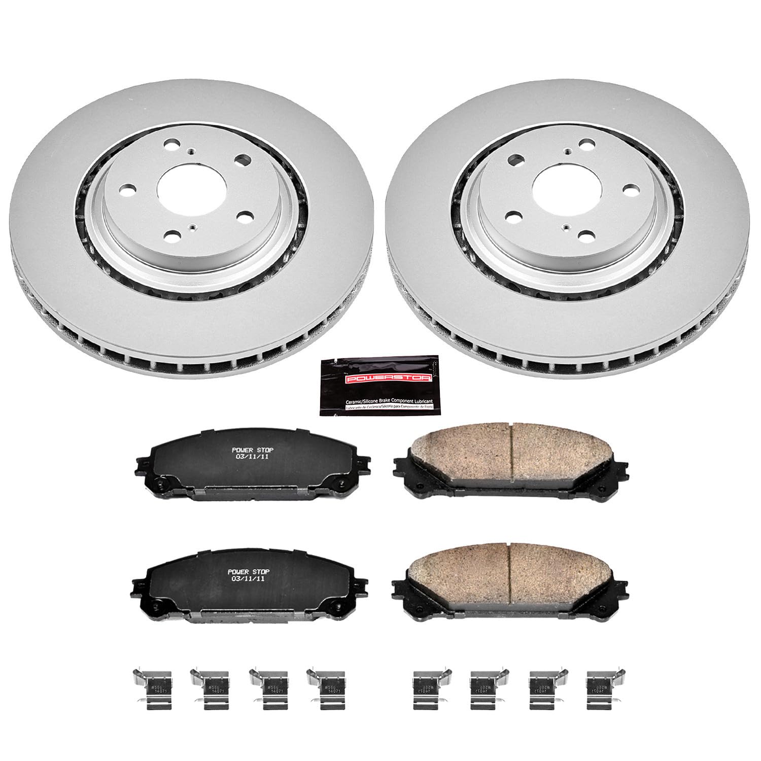 Power Stop Front Ceramic Brake Pads and CRK4713 Coated Brake Rotors Kit For Lexus NX200t NX300 NX300h RX350 RX450h | Toyota Highlander Sienna