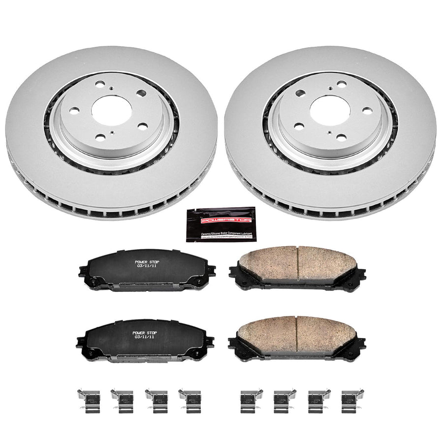 Power Stop Front Ceramic Brake Pads and CRK4713 Coated Brake Rotors Kit For Lexus NX200t NX300 NX300h RX350 RX450h | Toyota Highlander Sienna