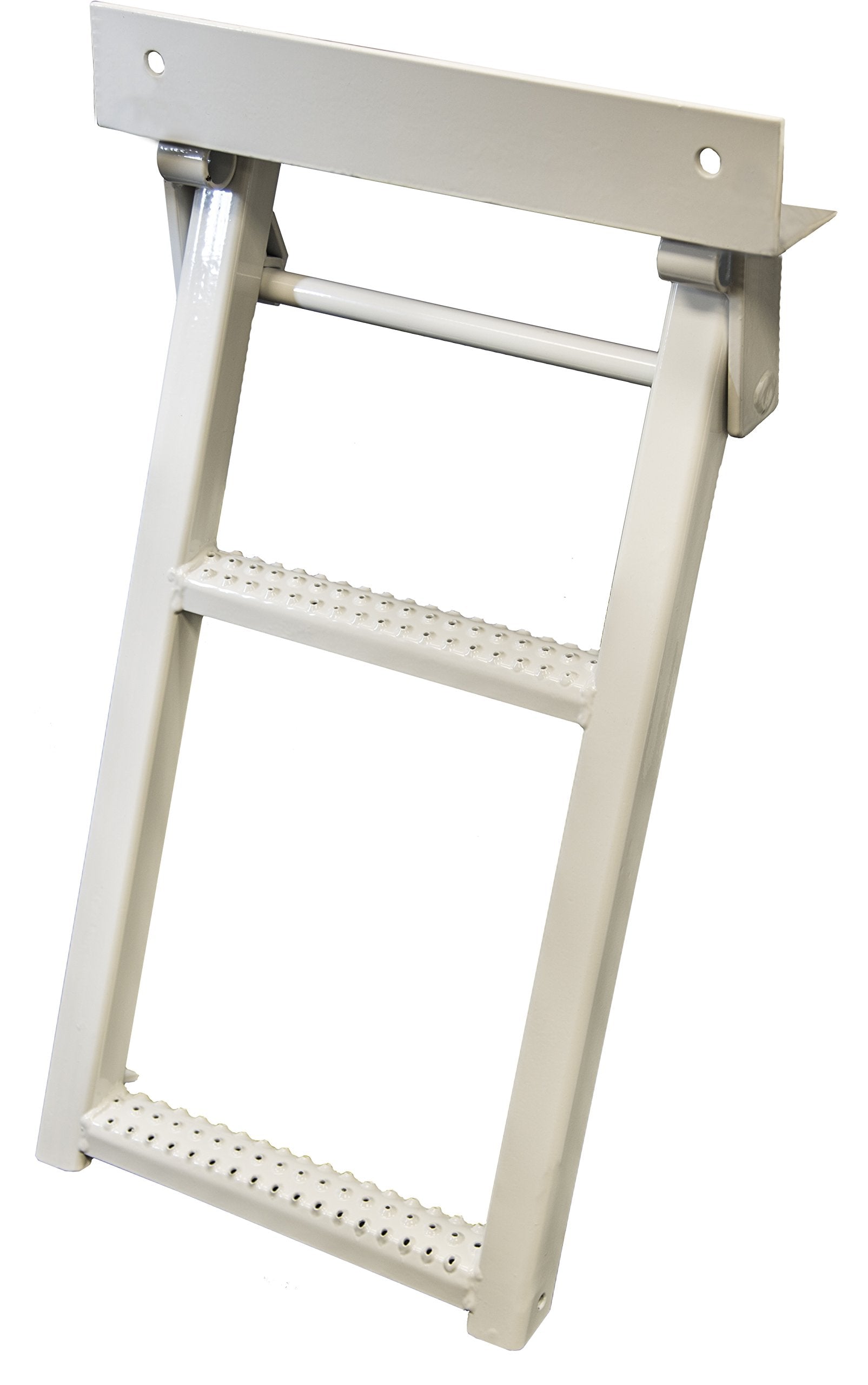 2-Rung Buyers Products RS2W Retractable Truck Step, 17.38 x 30.25 Inch, White Powder-Coated, Non-Slip Treads, 14 Inch Bolt Center, 400 lb Capacity, Folds Away, Durable Steel for Trucks & Trailers