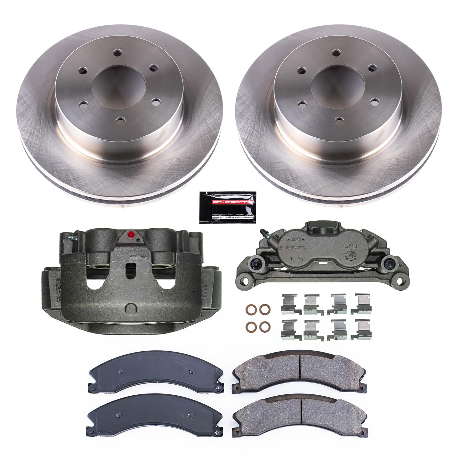 Power Stop KCOE7875 Front Stock Replacement Brake Pad and Rotor Kit with Calipers For Nissan TITAN XD 2016-2022 [Model Specific]