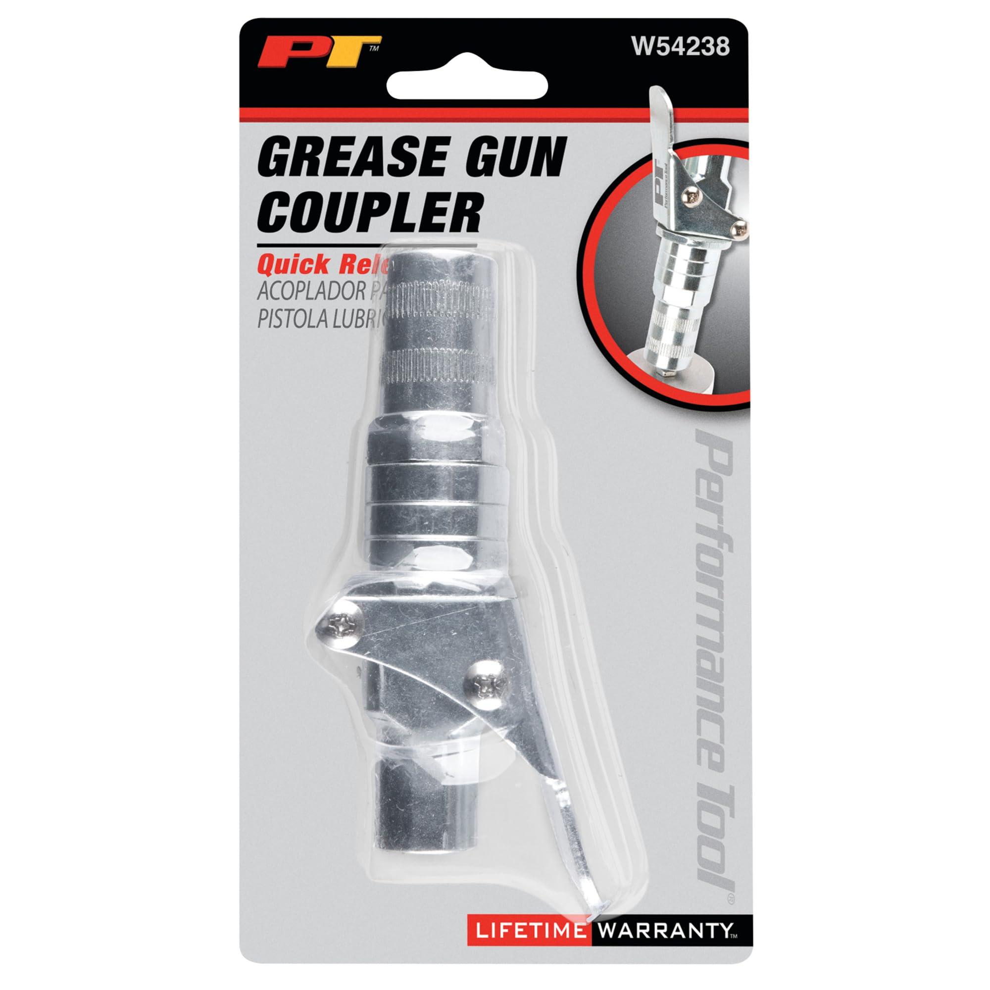 Heavy Duty Performance Tool W54238 Grease Coupler for Grease Guns, 12,000 PSI, Zinc Coated Alloy Steel, Smooth Retraction Mechanism, 1/8 NPT