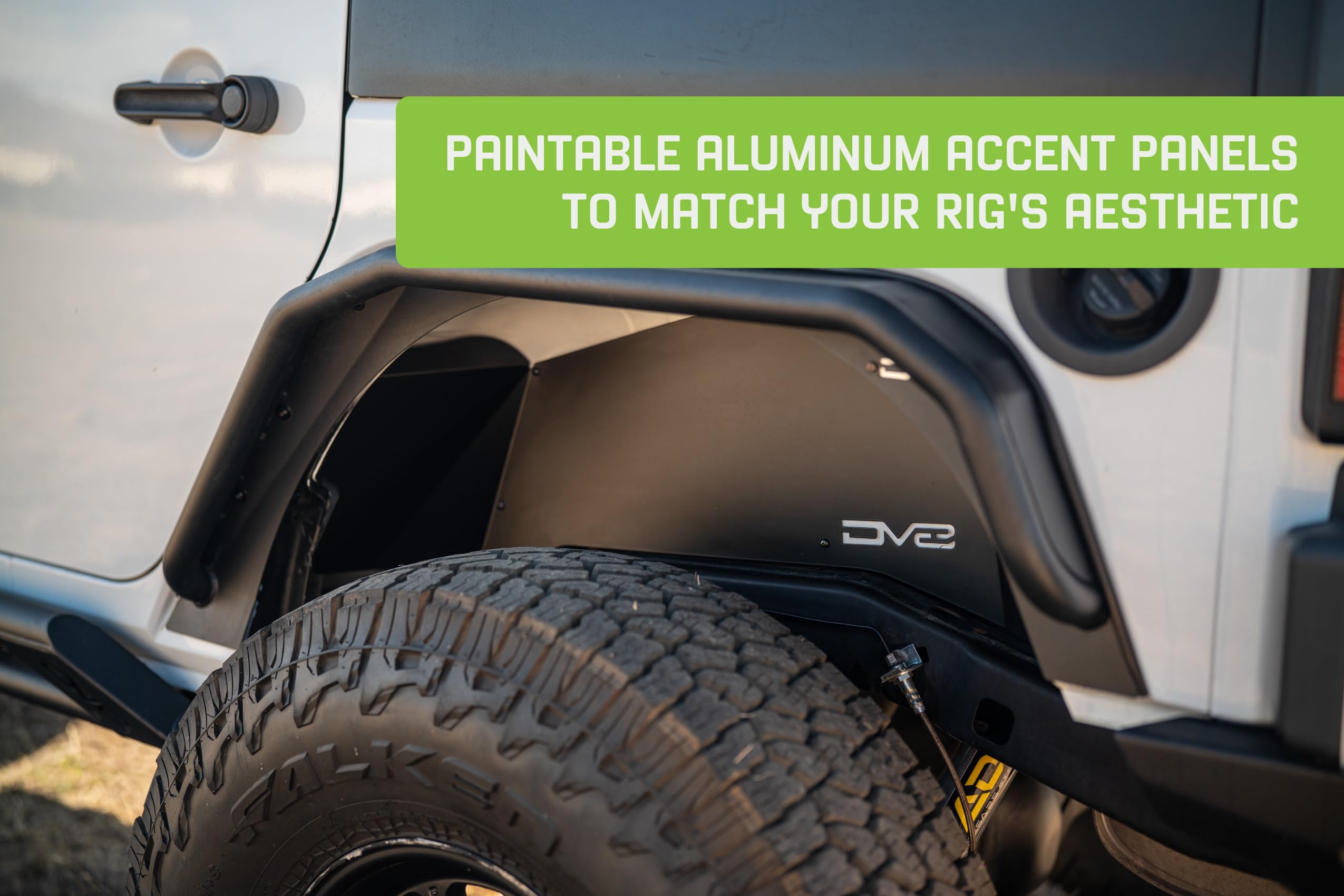 Rear Inner Fenders DV8 Offroad for 2007-2018 Jeep Wrangler JK | Aluminum Design for Protecting Inner Wheel Wells | Satin Black Powder Coated Finish | Matches DV8's Front Inner Fenders | Mesh Accents