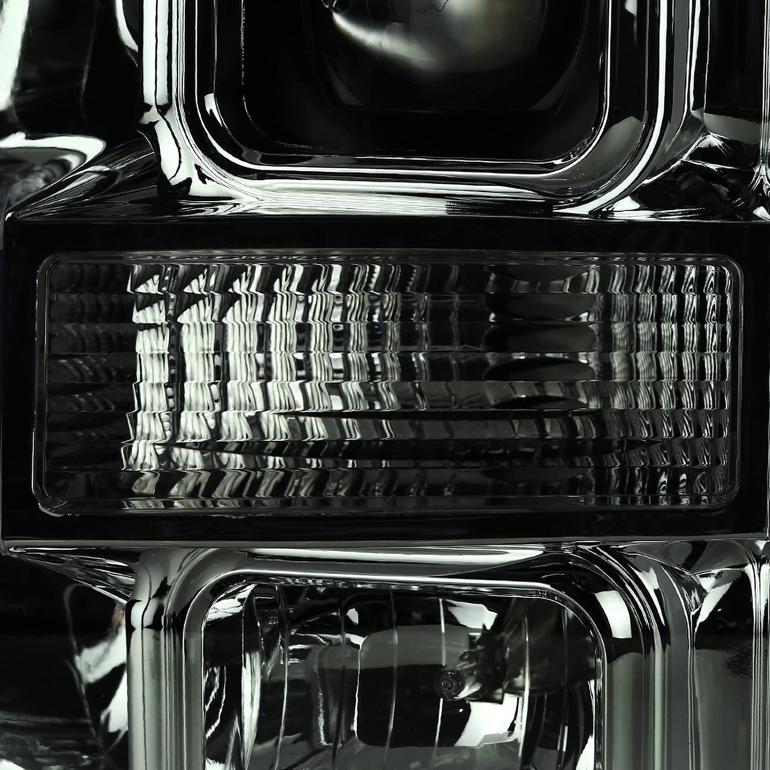 Smoke SPEC-D TUNING Projector Headlights w/LED Bar Compatible with 2008-2010 Ford F-250, F-350, F-450, F-550 Super Duty, Left + Right Pair Headlamps Assembly
