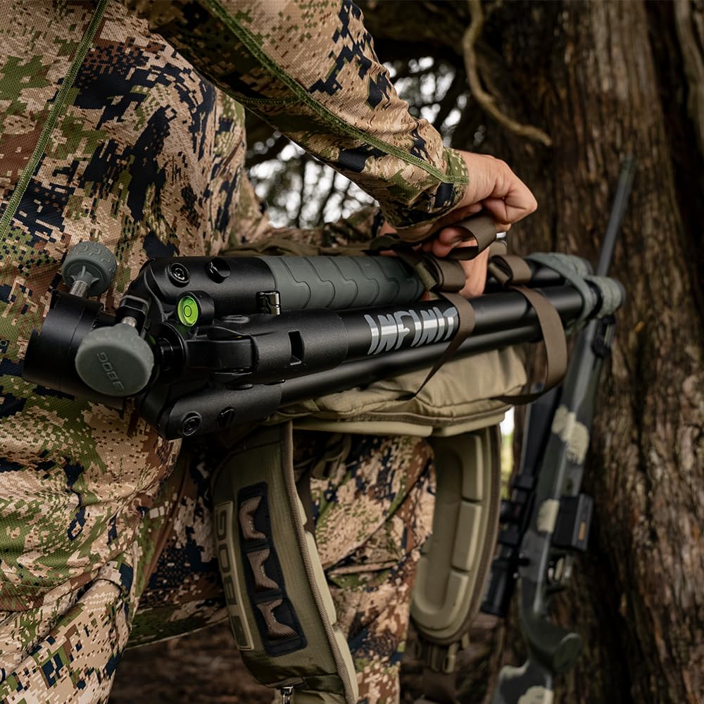 Infinite BOG ARCA Swiss Tripod with 360 Degree Ball Head, Quick-Release Arca Swiss Mount System, and Integral Bubble Level for Hunting, Shooting, Outdoors