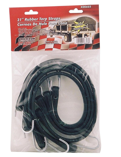 21" Long Erickson Industrial EPDM Rubber Tarp Straps, (Pack of 4)