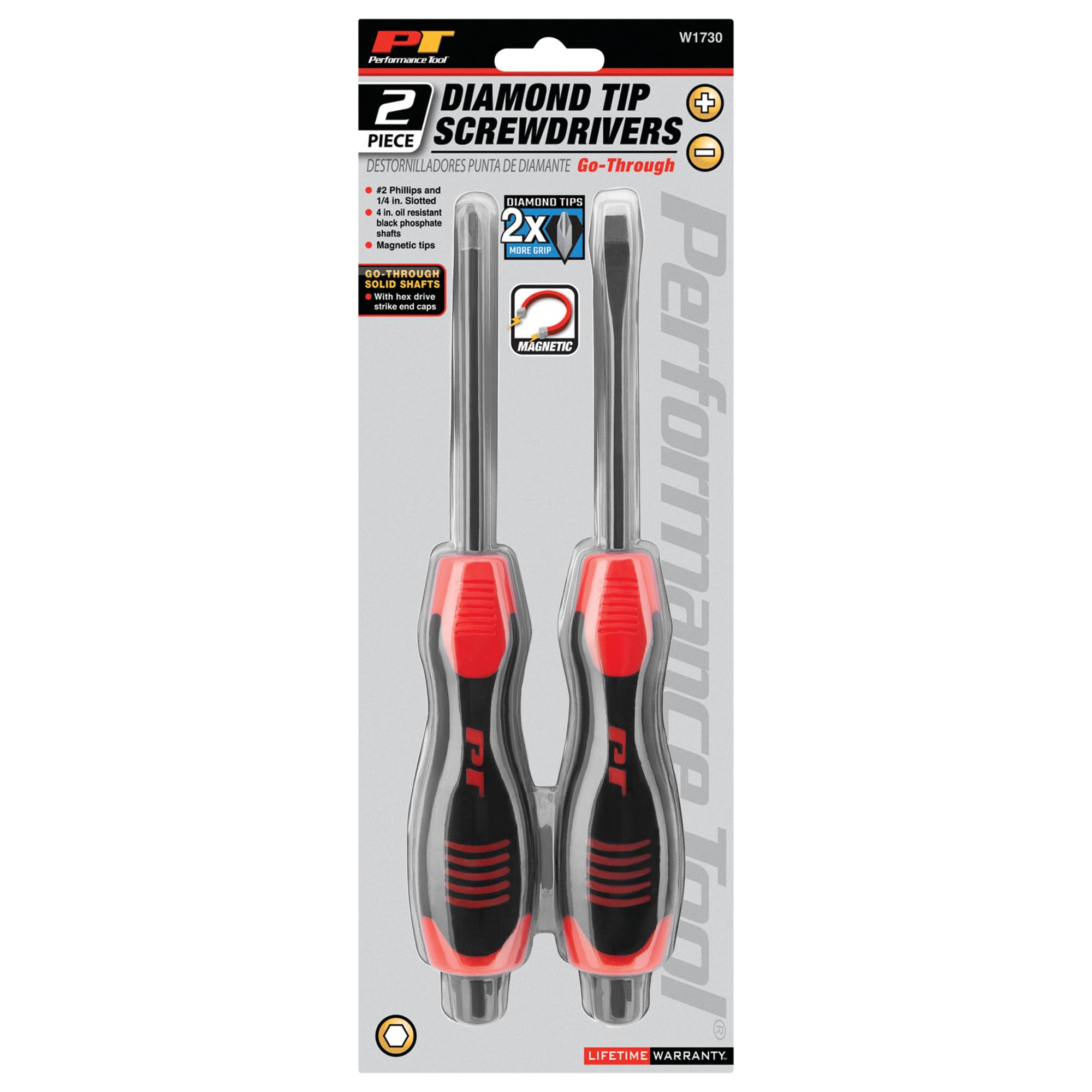 W1730 Performance Tool 2pk Diamond Tip Screwdrivers for Precise and Durable Screwdriving