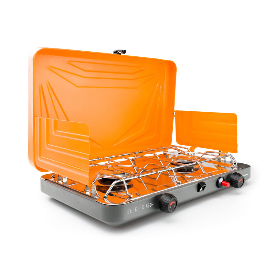 GSI Outdoors 460+ Selkirk, Portable Outdoor Camping Stove, 2-Burner Propane Grill, 14,000 BTU High-Output Adjustable Burners, Integrated Igniter and Wind Guards