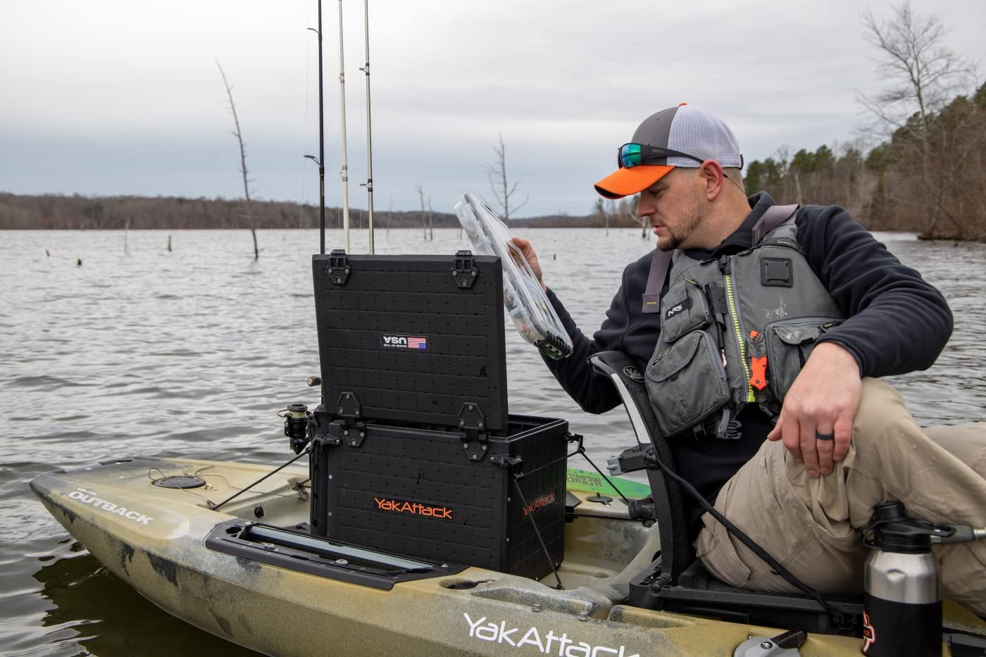 YakAttack 13" x 16" BlackPak Pro Kayak Fishing Crate with 4 Rod Holders - Black | Tackle Storage Box & Gear Organizer for Kayaks | Lightweight, Durable & Customizable Marine Accessory | Made in USA