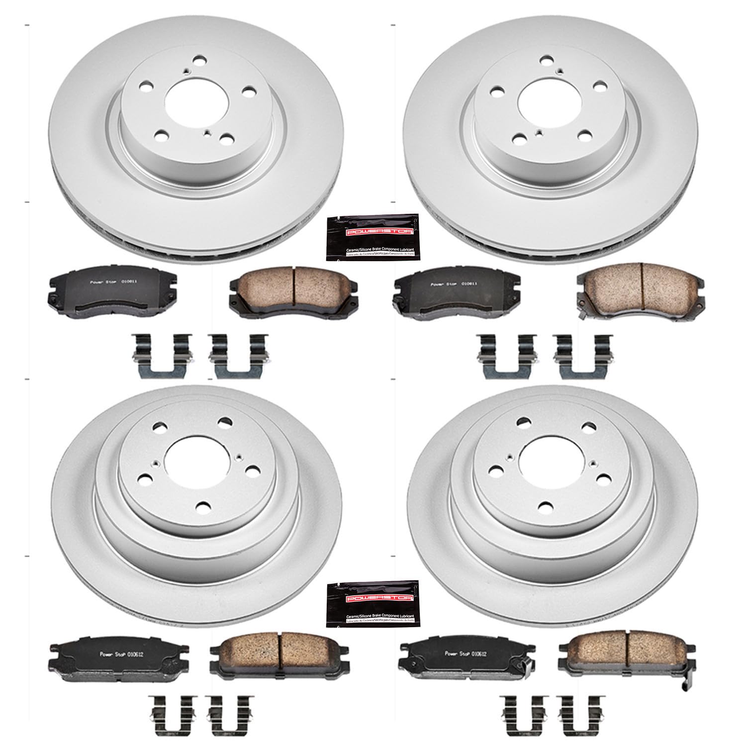 Power Stop CRK1119 Brake Rotor & Coated Ceramic Brake Pads- front & rear For Subaru Legacy 1996 [Model Specific]