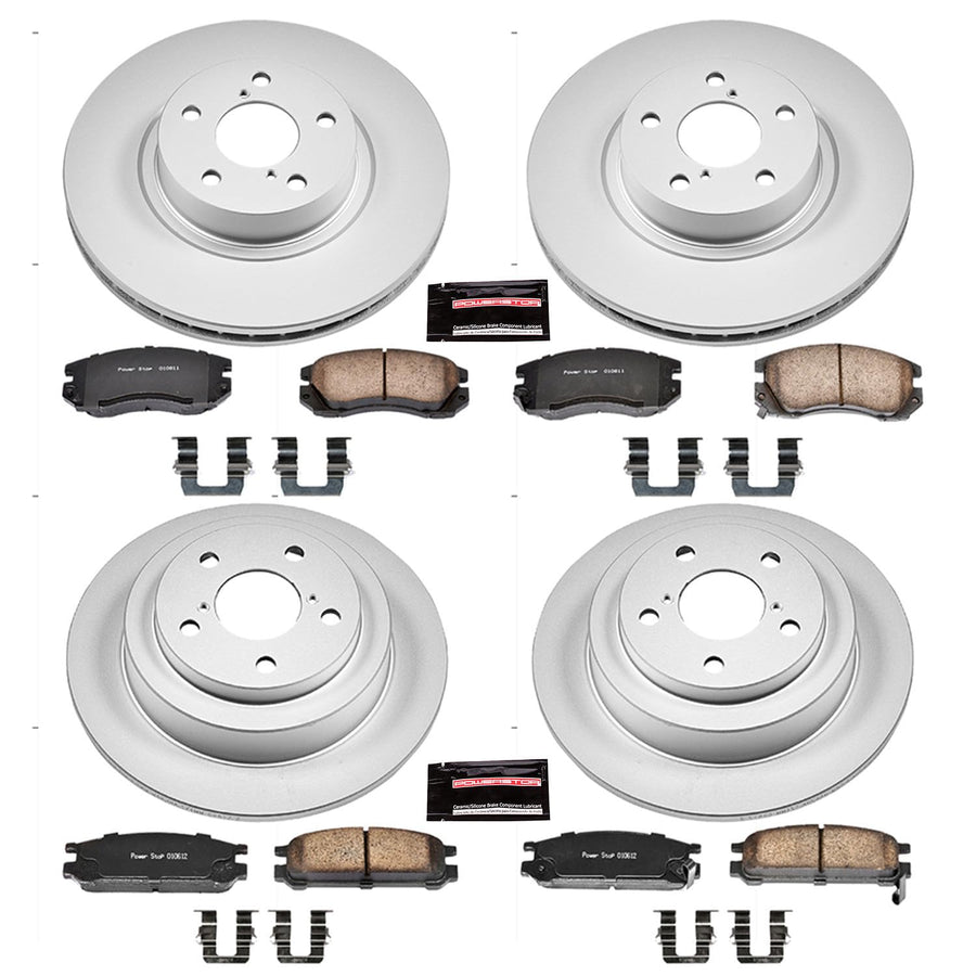 Power Stop CRK1119 Brake Rotor & Coated Ceramic Brake Pads- front & rear For Subaru Legacy 1996 [Model Specific]