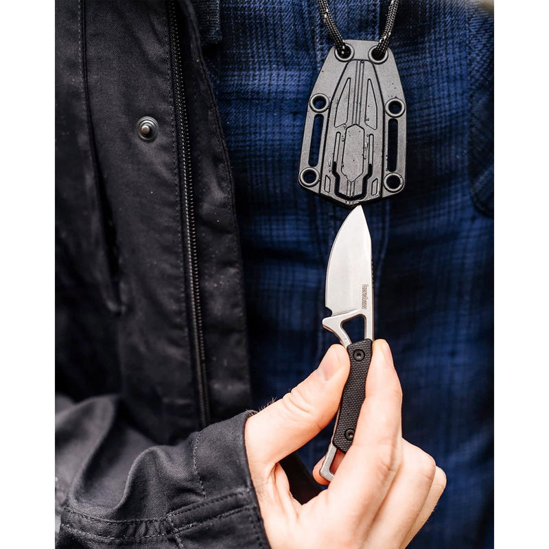 Kershaw Drop Point Brace Pocket Knife, 2-in. Blade, Molded Neck Sheath, Fixed Blade (2085), Black