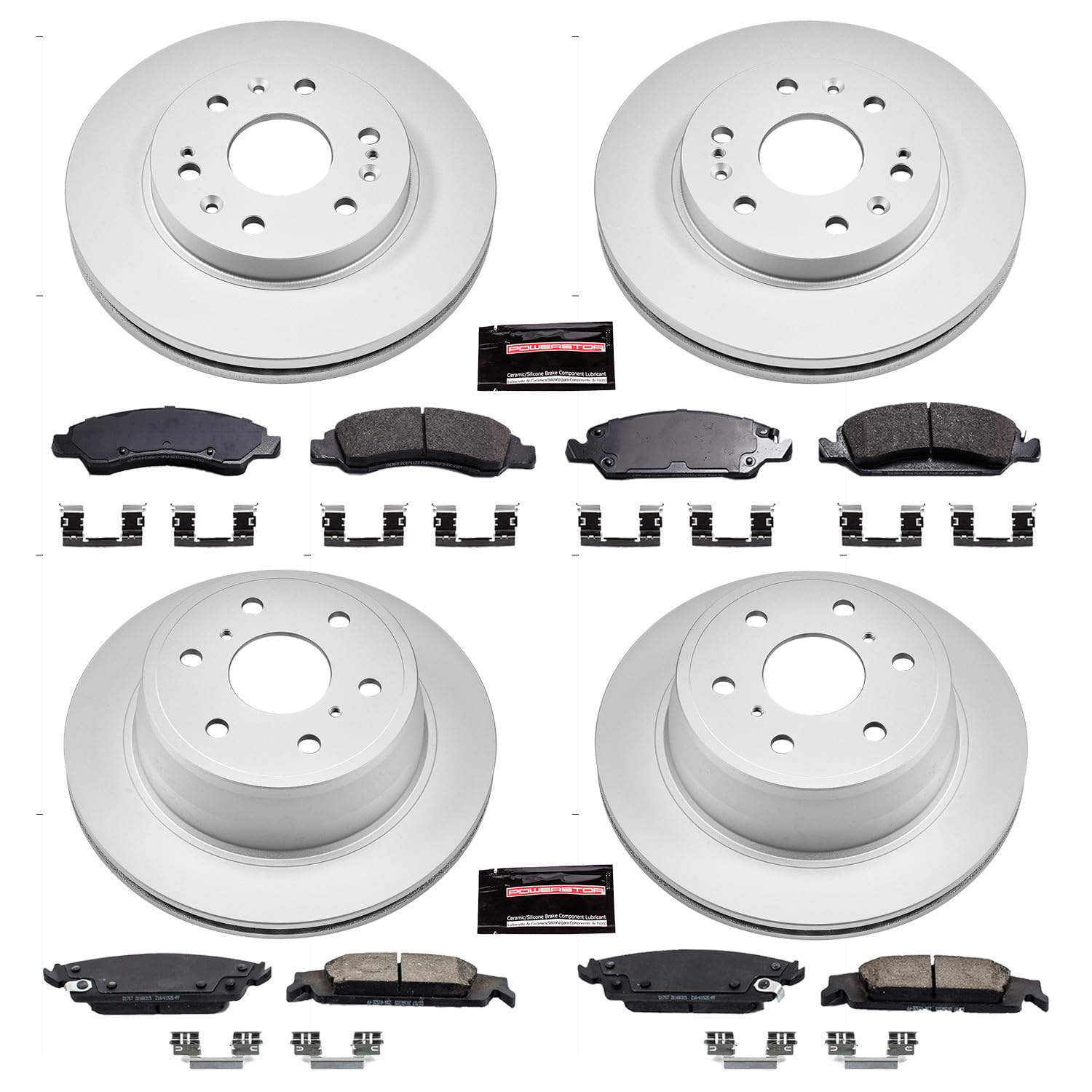 Power Stop CRK6560 Z17 Evolution Brake Pads Front and Rear with Geomet® Coated Brake Rotors Kit For Cadillac Escalade Silverado 1500 Suburban Tahoe GMC Sierra 1500 Yukon