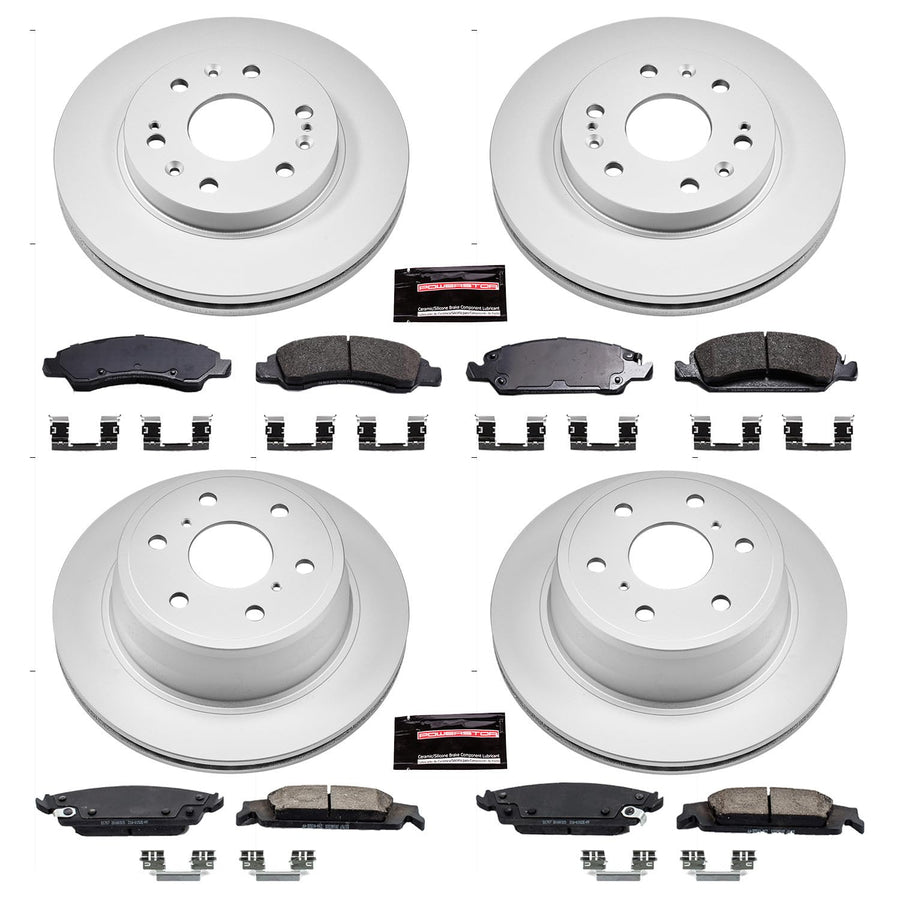 Power Stop CRK6560 Z17 Evolution Brake Pads Front and Rear with Geomet® Coated Brake Rotors Kit For Cadillac Escalade Silverado 1500 Suburban Tahoe GMC Sierra 1500 Yukon