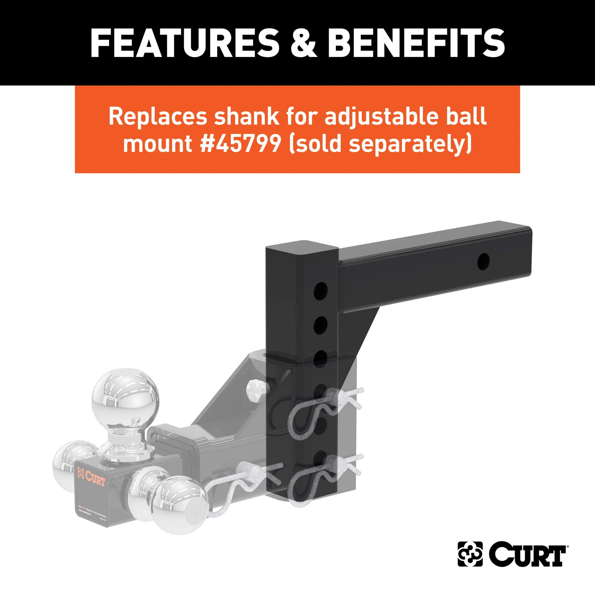 CURT Replacement Shank for Adjustable Trailer Hitch Ball Mount #45799 or #45049, Fits 2-Inch Receiver 45059