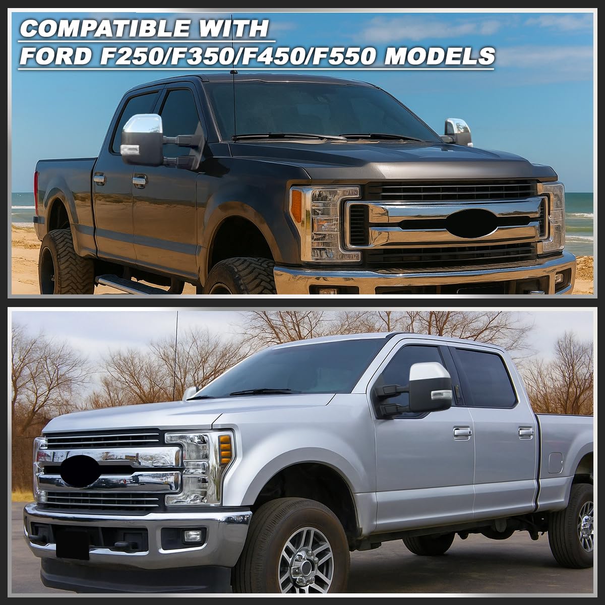 Spec-D Tuning Power Heated Chrome Tow Mirrors w/Temperature Sensor + LED Signal Compatible with 2017-2019 Ford F250 F350 F450 Super Duty Left + Right Pair