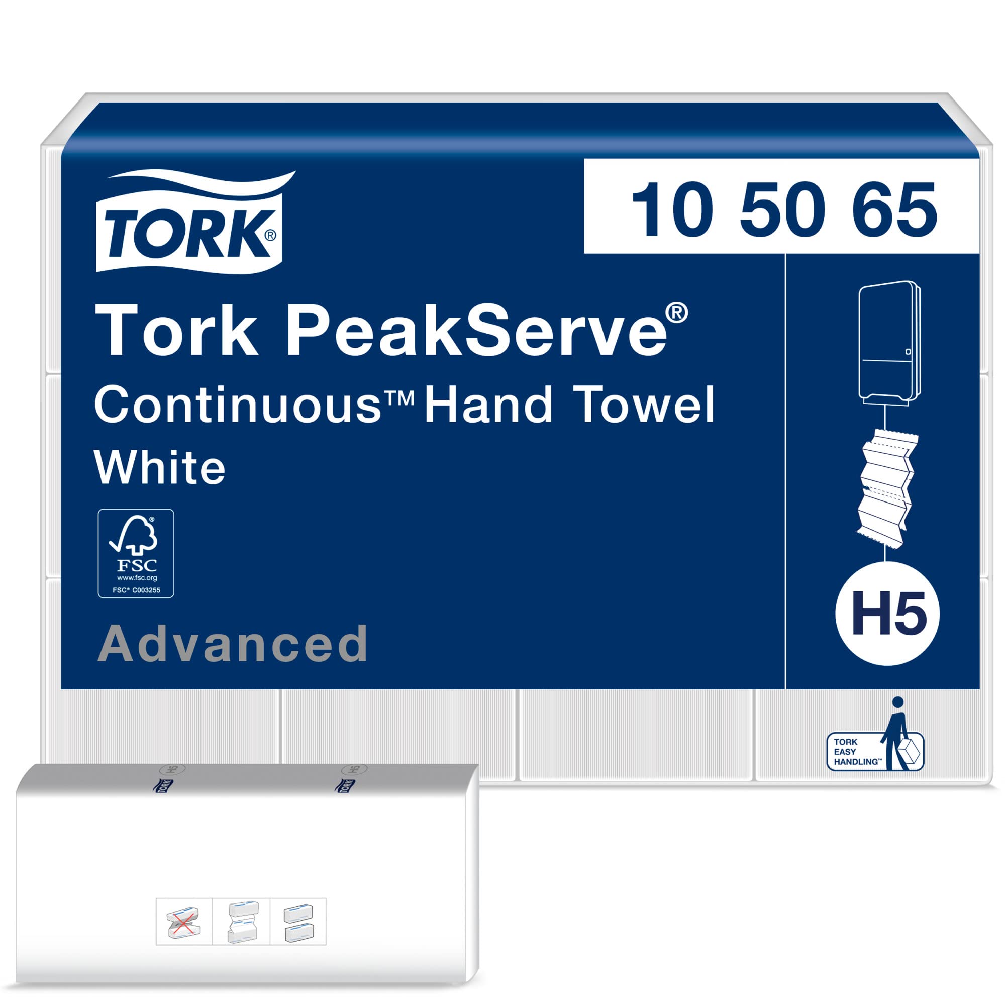 Tork Continuous Hand Towel PeakServe White H5, Advanced, Compressed, 12 x 410 sheets, 105065