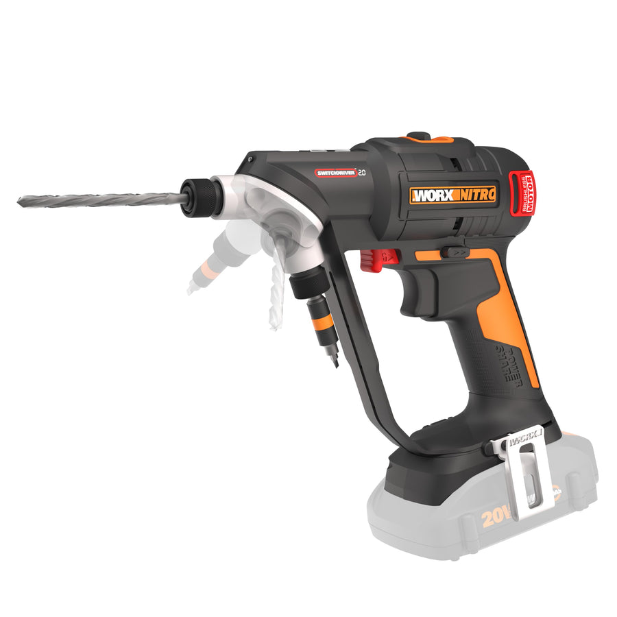 Worx 20V Nitro SwitchDriver 2.0, 2-in-1 Brushless Cordless Drill Driver, Dual 1/4" Chucks, Compact Cordless Drill with Digital Torque Setting - WX177L.9 (Tool Only), Black Orange