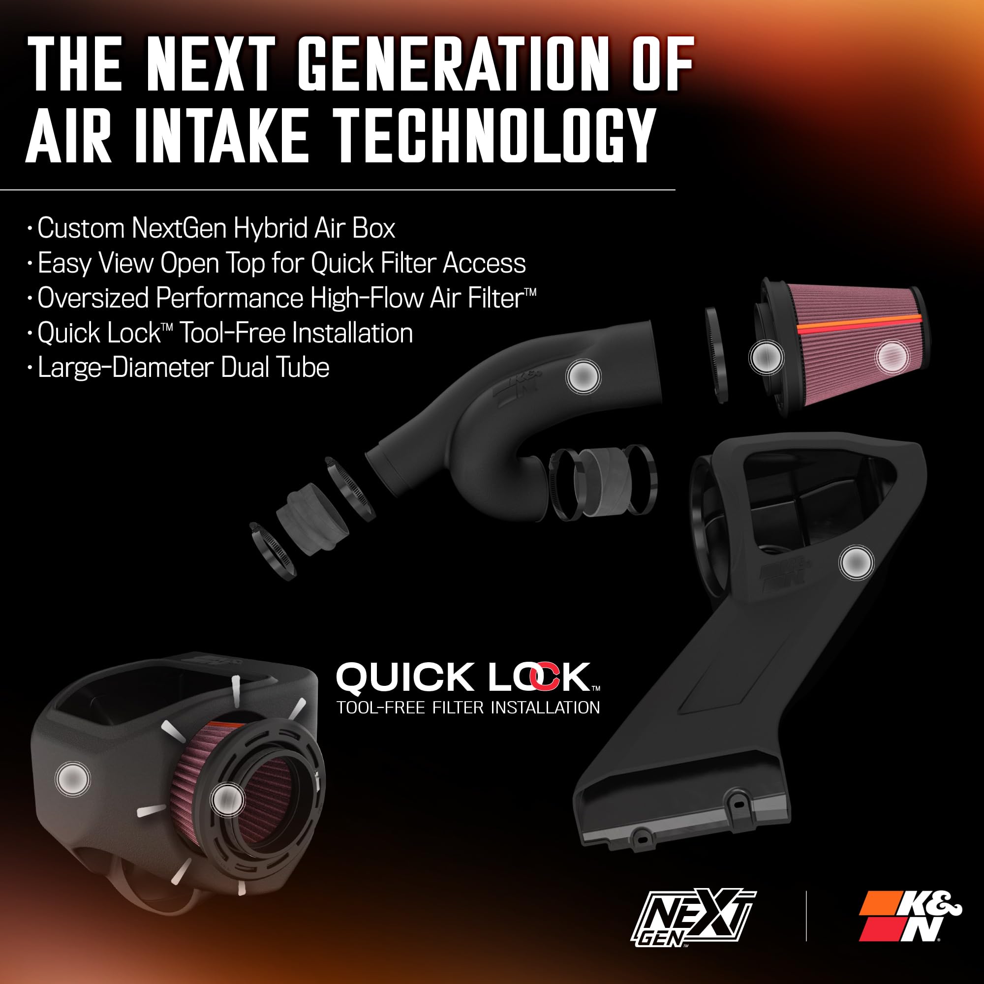 NextGen K&N Cold Air Intake System: High-Flow Cotton Filter: Compatible with 2021-2025 FORD F150; F150 Raptor; 50-2617