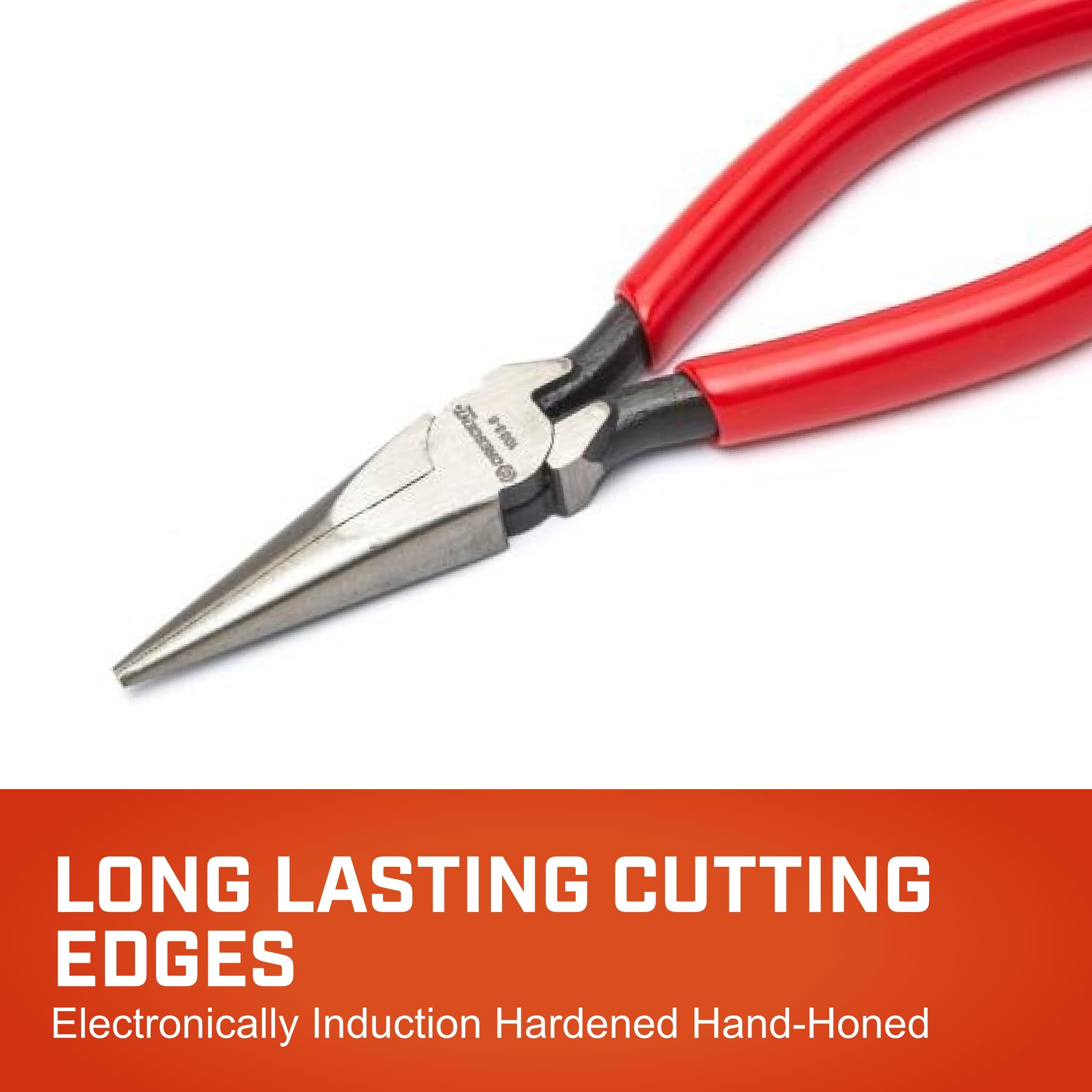 Crescent 6" Long Pliers Chain Nose - Needle-Nose Pliers for Bending, Gripping & Twisting - Long Reach - Serrated Jaws & Dipped Handle Grips - Resists Rust & Corrosion - 10336CVN