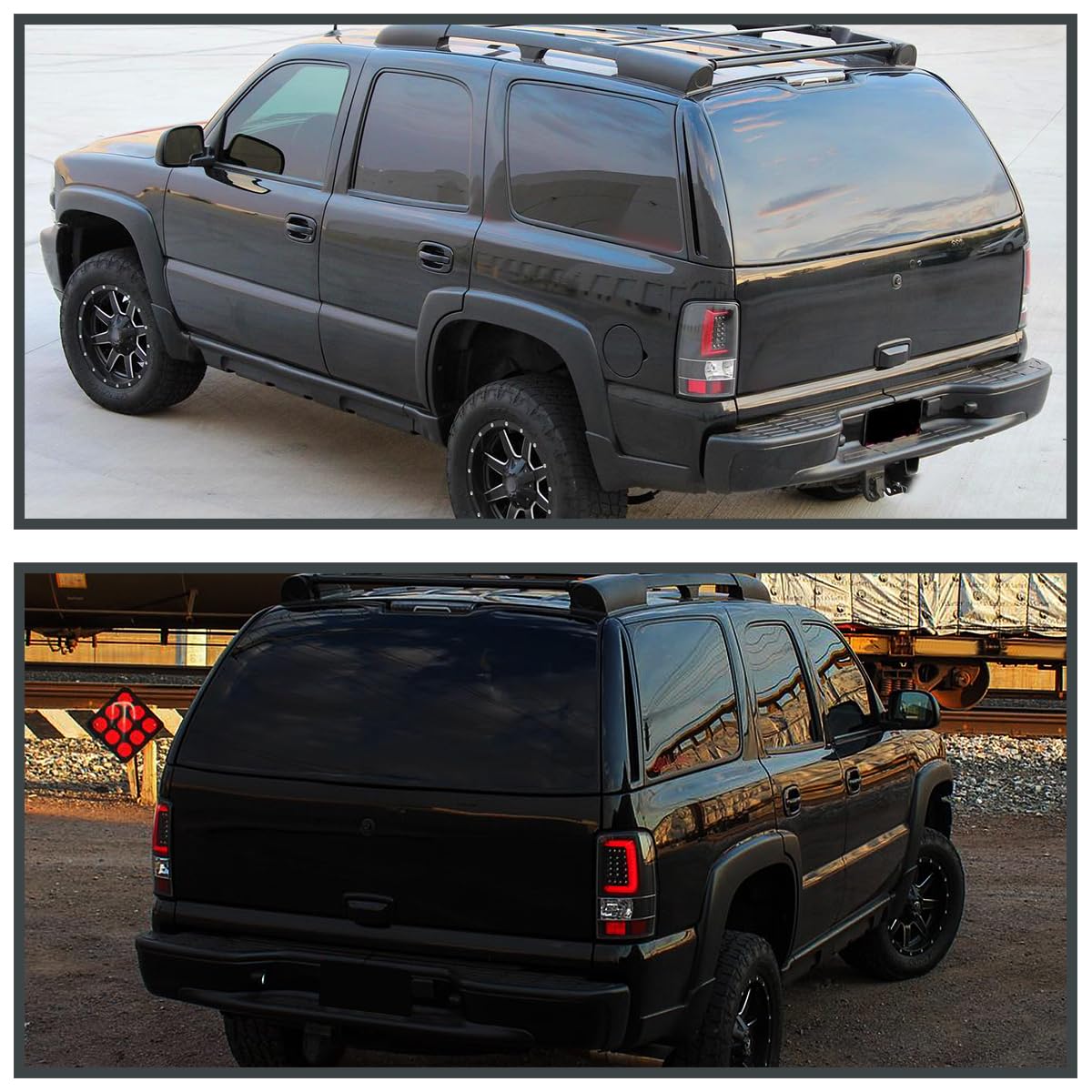 Black Tail Lights w/Red LED Tube SPEC-D TUNING Compatible with 2000-2006 Chevy/GMC Suburban, Chevy Tahoe, GMC Yukon/Denali/XL, Left + Right Pair Assembly