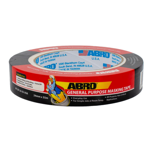 Masking Tape ABRO, GP 24mm x 55M, All Purpose Natural Masking Tape for Temporary Labeling and Marking, Easy Tear, Clean Removal, Painters Tape for DIY and Professional Uses - Natural