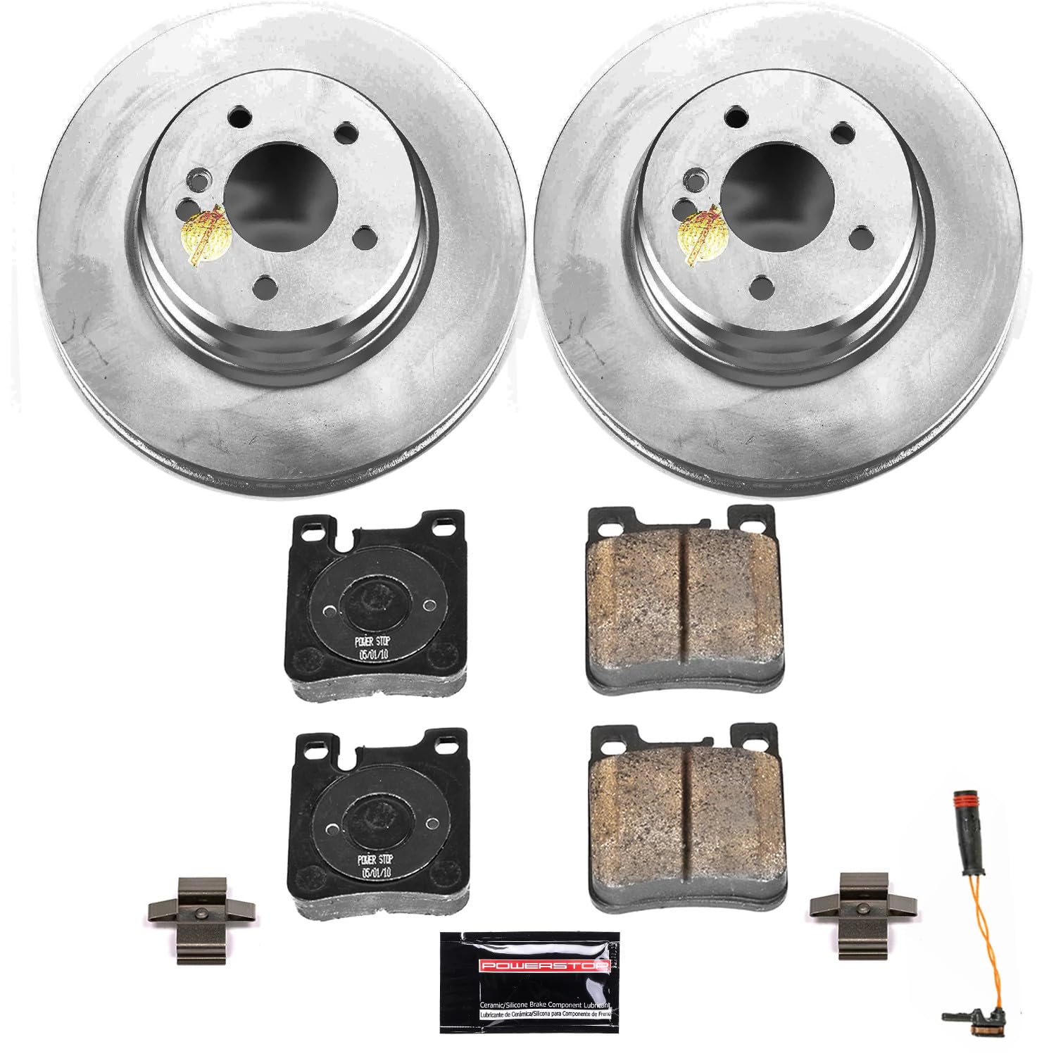 Power Stop CRK6718 Brake Rotor Coated and Ceramic Brake Pads- Rear For Mercedes-Benz C55 AMG, Mercedes-Benz CLK500, Mercedes-Benz CLK55 AMG, Mercedes-Benz CLK550 [Model Specific]
