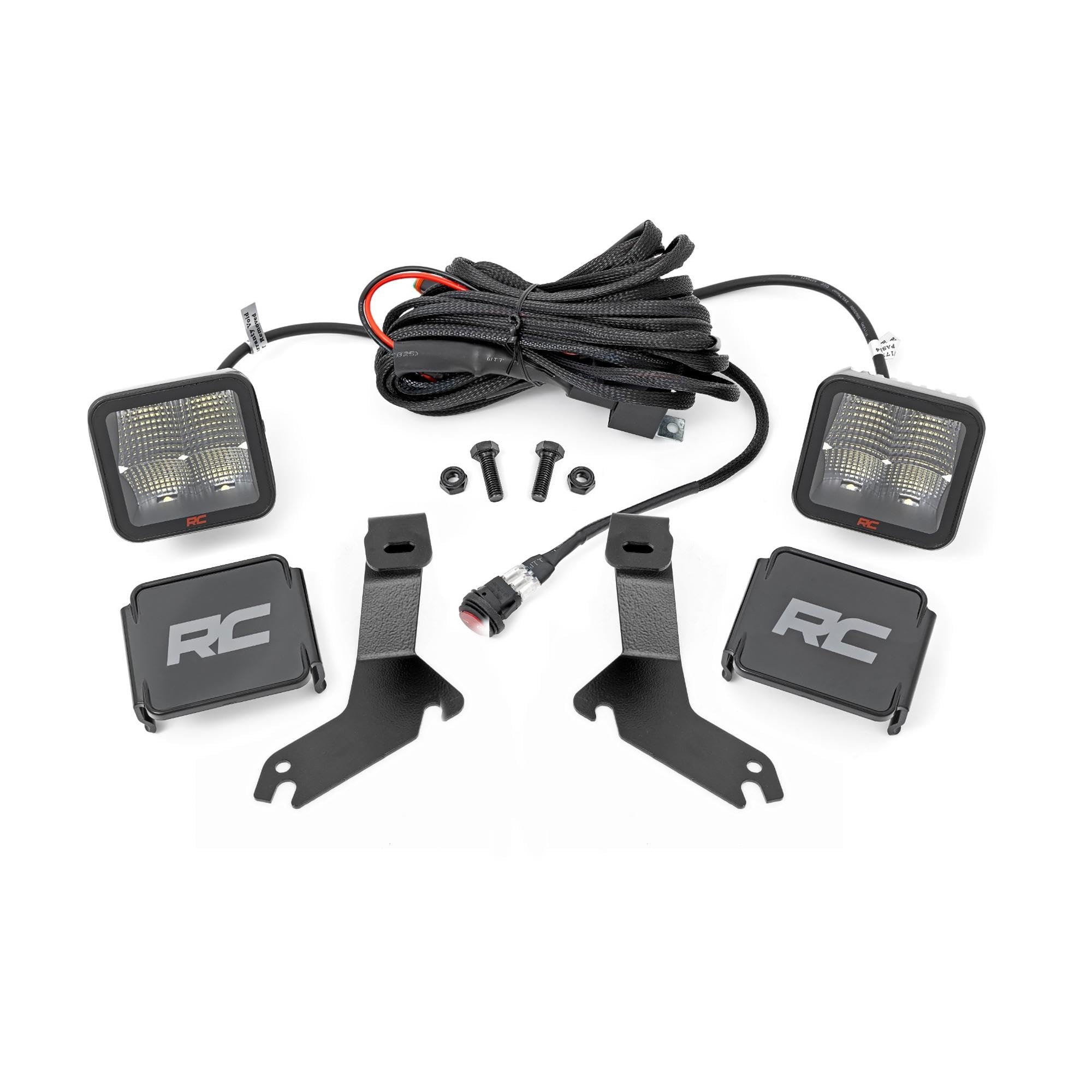 Rough Country Ditch Light Kit LED for Chevy Silverado 1500 (1999–2006) - Hood Mount, 80W Dual 2" Spectrum Series Lights, 9600 Lumens, Wide Flood Beam