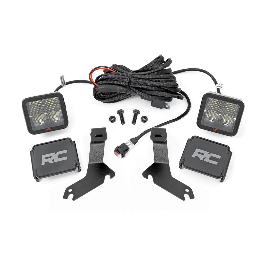 Rough Country Ditch Light Kit LED for Chevy Silverado 1500 (1999–2006) - Hood Mount, 80W Dual 2" Spectrum Series Lights, 9600 Lumens, Wide Flood Beam