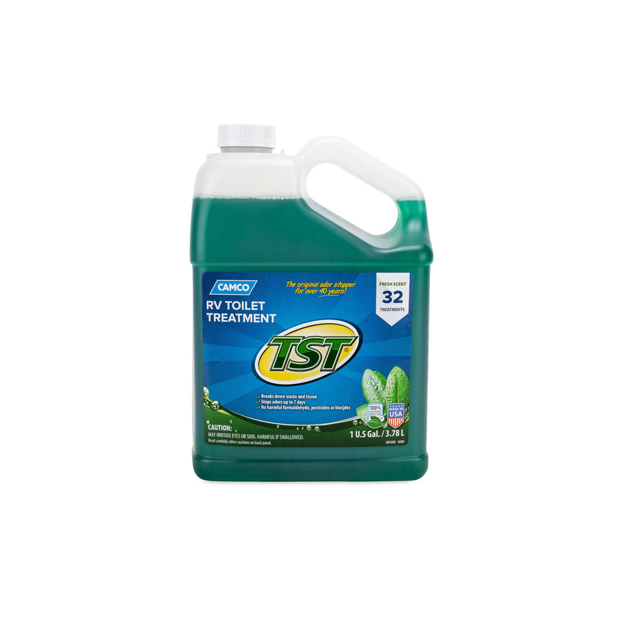 Camco 40227 RV Toilet Treatment TST Fresh Scent, Formaldehyde Free, Breaks Down Waste And Tissue, Septic Tank Safe, Treats up to 32 - 40 Gallon Holding Tanks (128 Ounce Bottle)