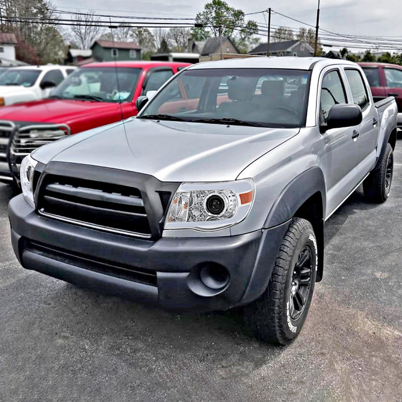 Chrome Projector Headlights Spec-D Tuning w/LED Tube Compatible with 2005-2011 Toyota Tacoma, Left + Right Pair Headlamps Assembly