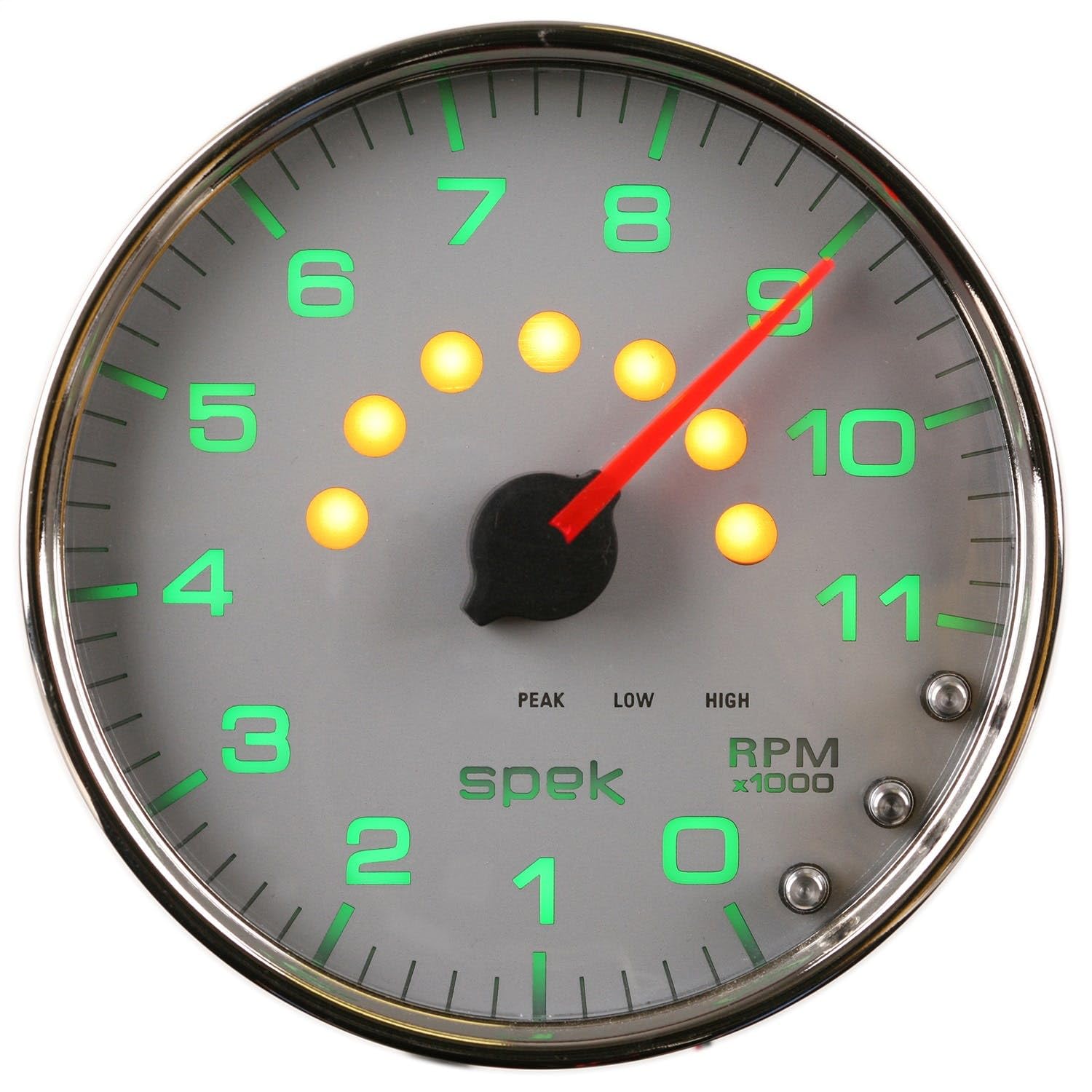 AutoMeter Gauge P23921 Tachometer (Spek-Pro 5", 11K RPM, with Shift Light & Peak Mem, Silver/Chrome, Spek-Pro)