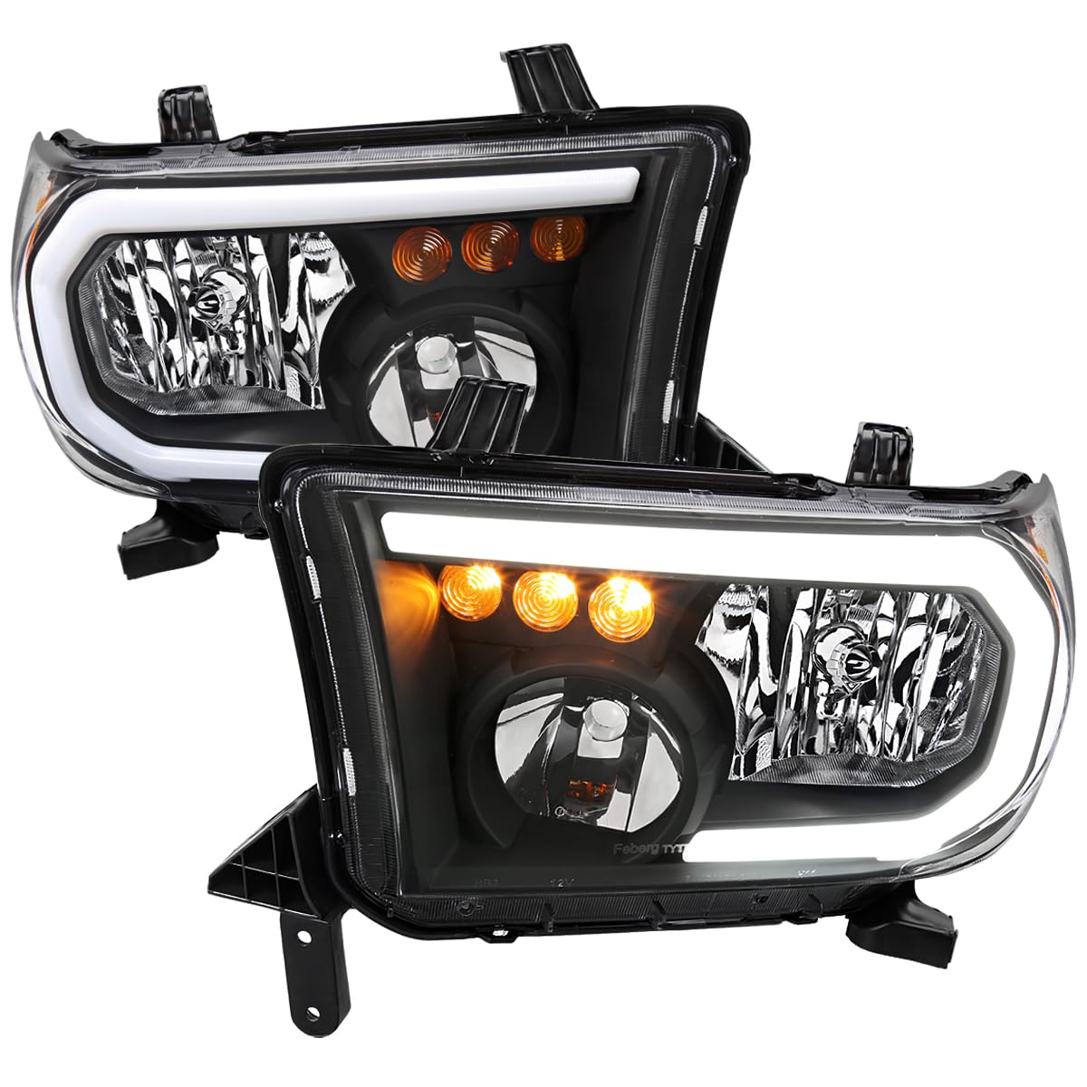 Black Headlights w/LED Tube SPEC-D TUNING Compatible with 2007-2013 Toyota Tundra, Left + Right Pair Headlamp Assembly