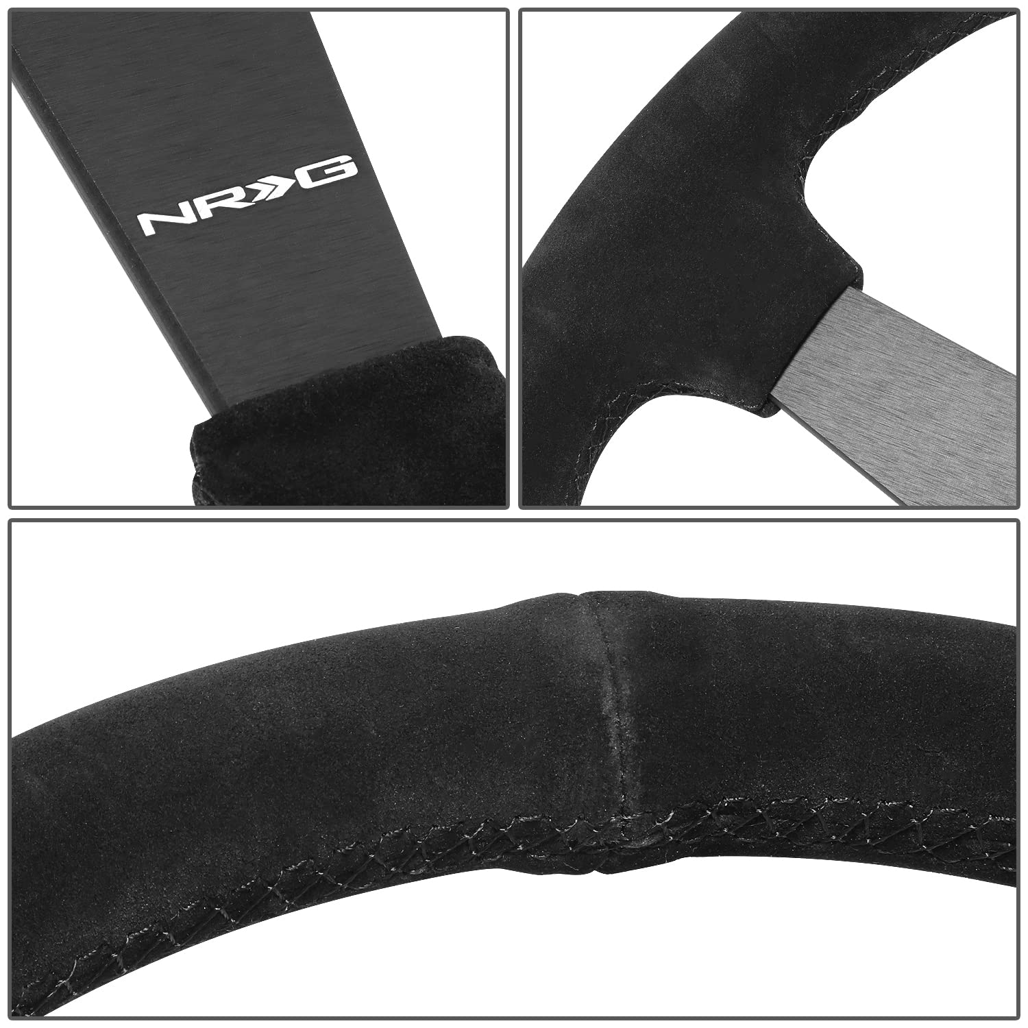 3-Spoke NRG Innovations Suede Wrapped 350mm Steering Wheel,6X70mm Bolt Pattern,Matte Black RST-037MB-S