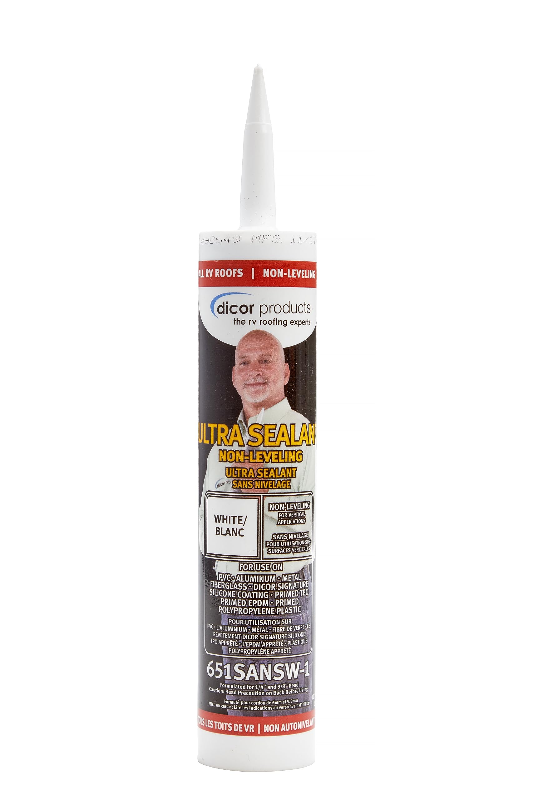 Dicor NON-Leveling 651SANSW-1 Ultra Sealant System - 10.1 Oz, White, High Performance, Non-Yellowing, Fast Curing, Durable, Highly Compatible, UV Stabilized