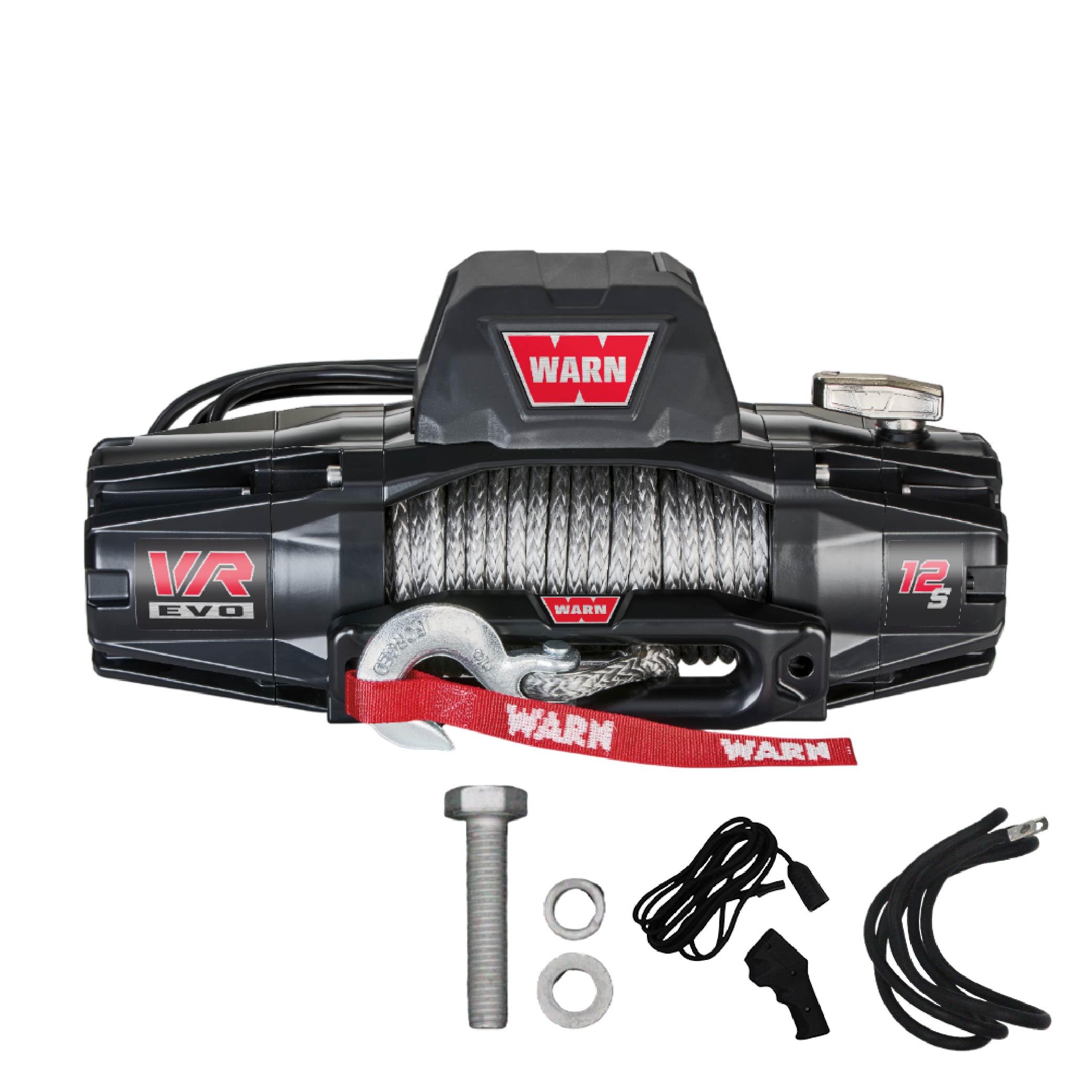 12-S WARN VR EVO Electric 12V Winch – 12,000 lb Pull Capacity, Synthetic Rope, IP68 Waterproof, High-Performance Off-Road Recovery Winch for Trucks, Jeeps, and SUVs